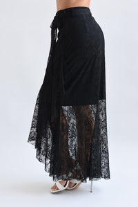 Fashion Styled Falda olán cinta encaje Negro