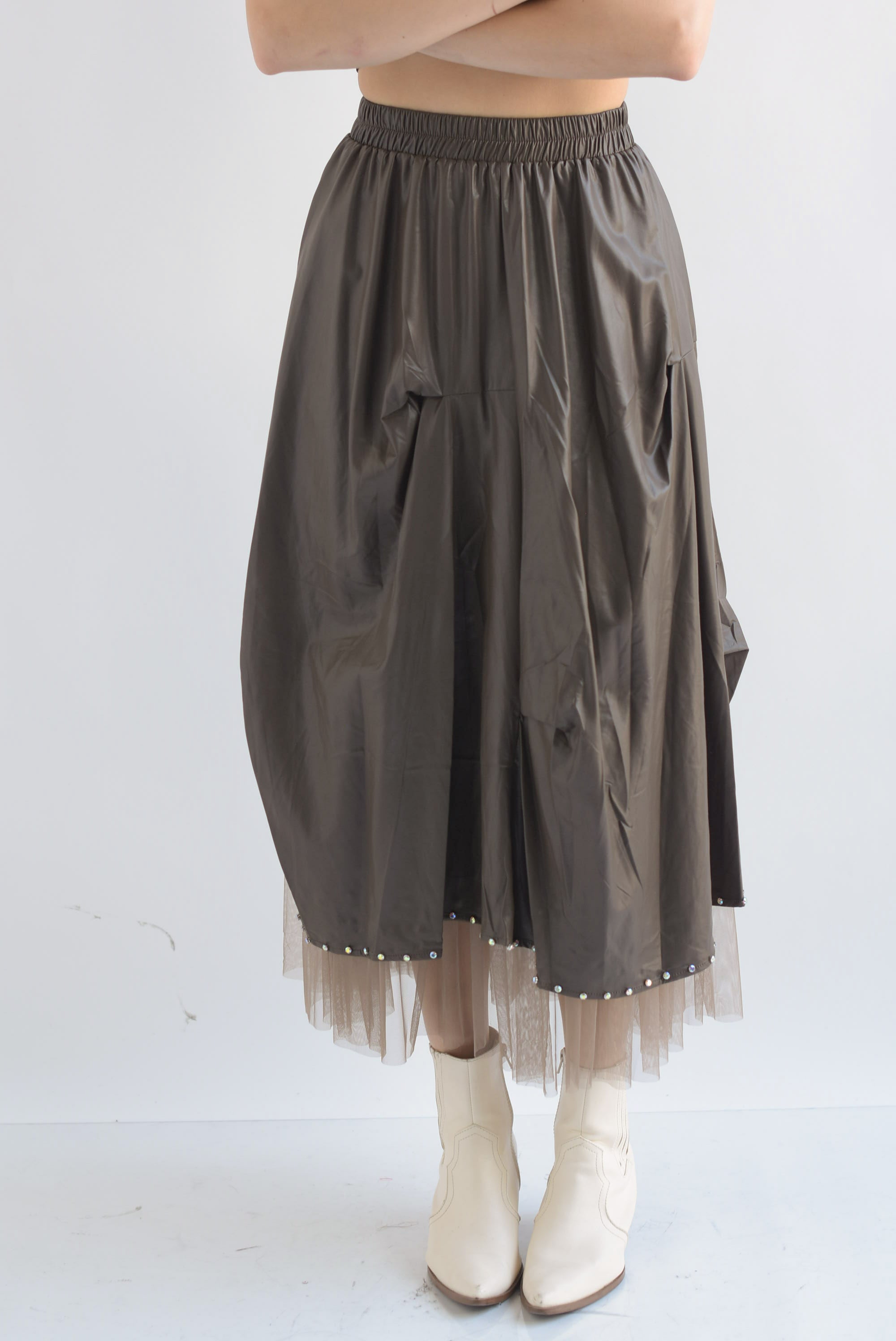 Falda vinipiel olán tulle Espresso