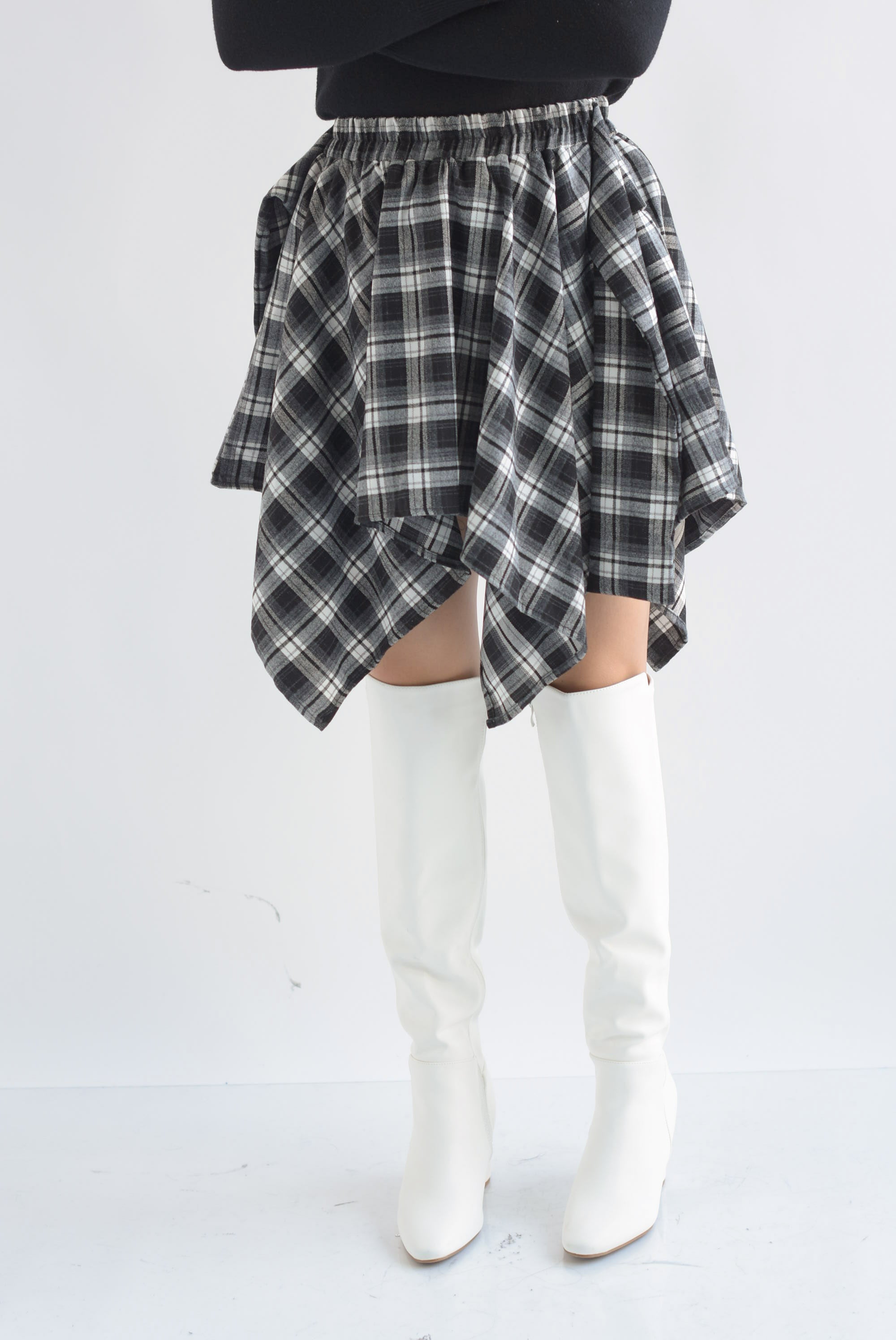 Falda asimétrica cuadros franela cinta Negro