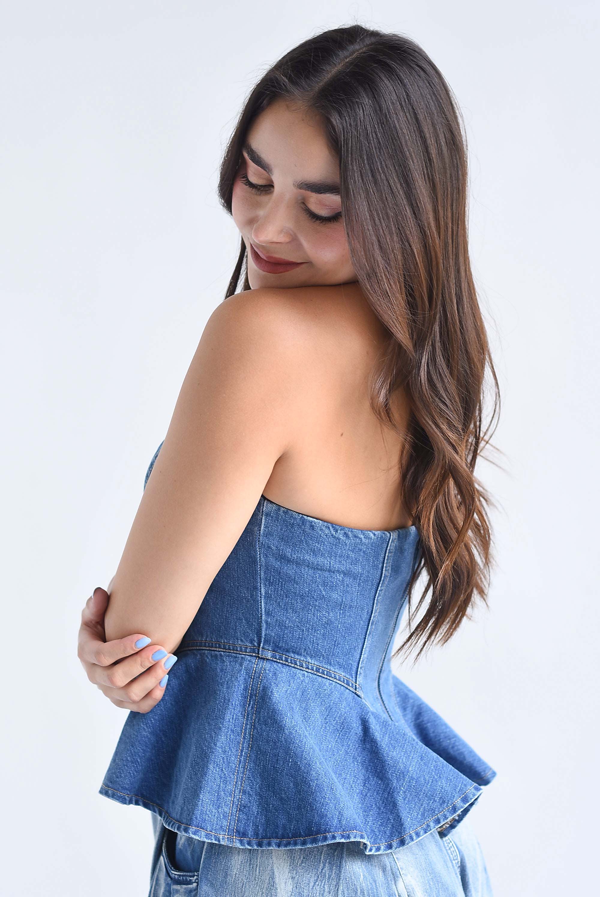 Top corset strapless peplum Denim