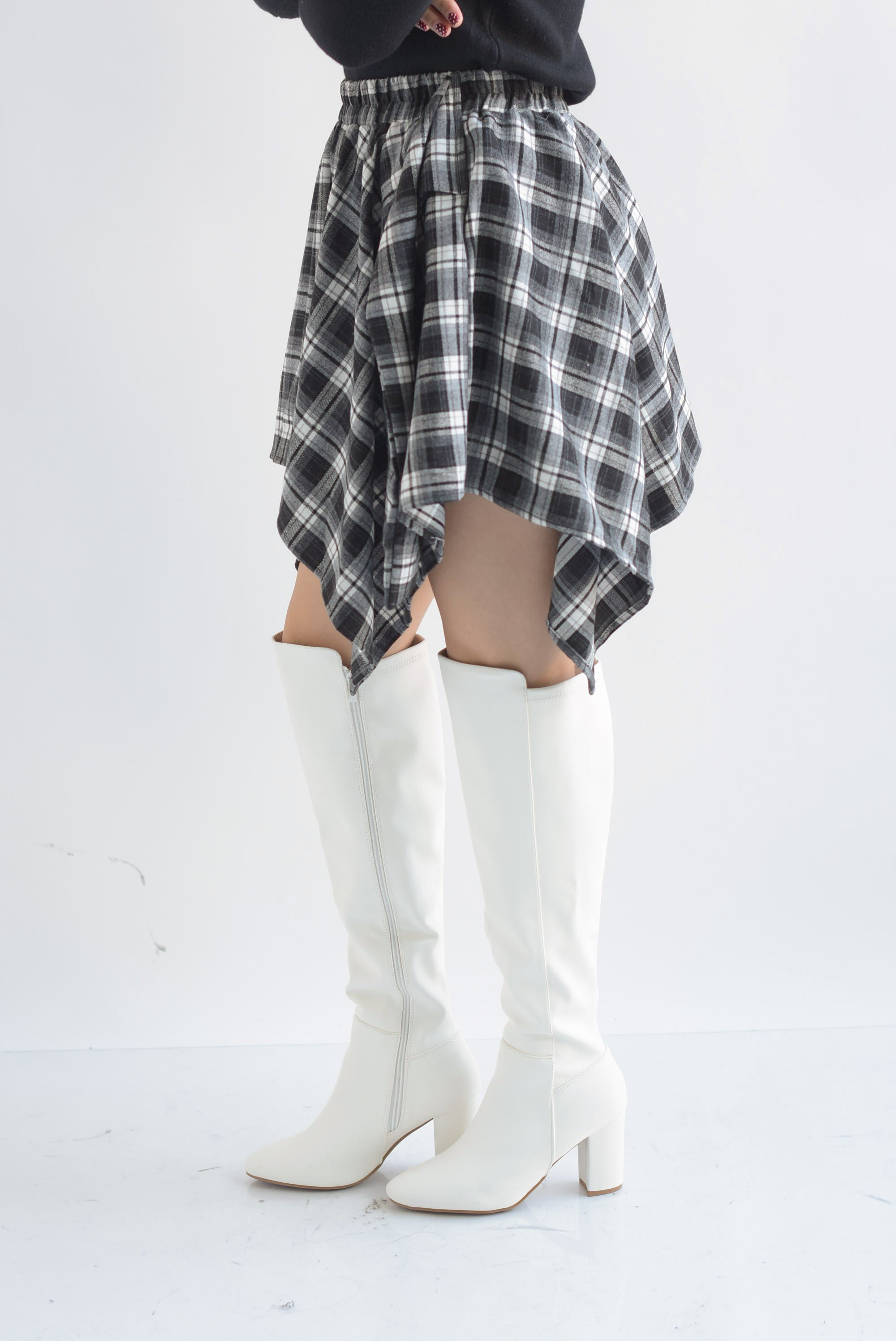 Falda asimétrica cuadros franela cinta Negro