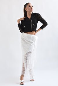 Fashion Styled Falda olán cinta encaje Blanco