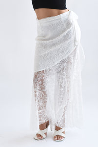 Fashion Styled Falda olán cinta encaje Blanco