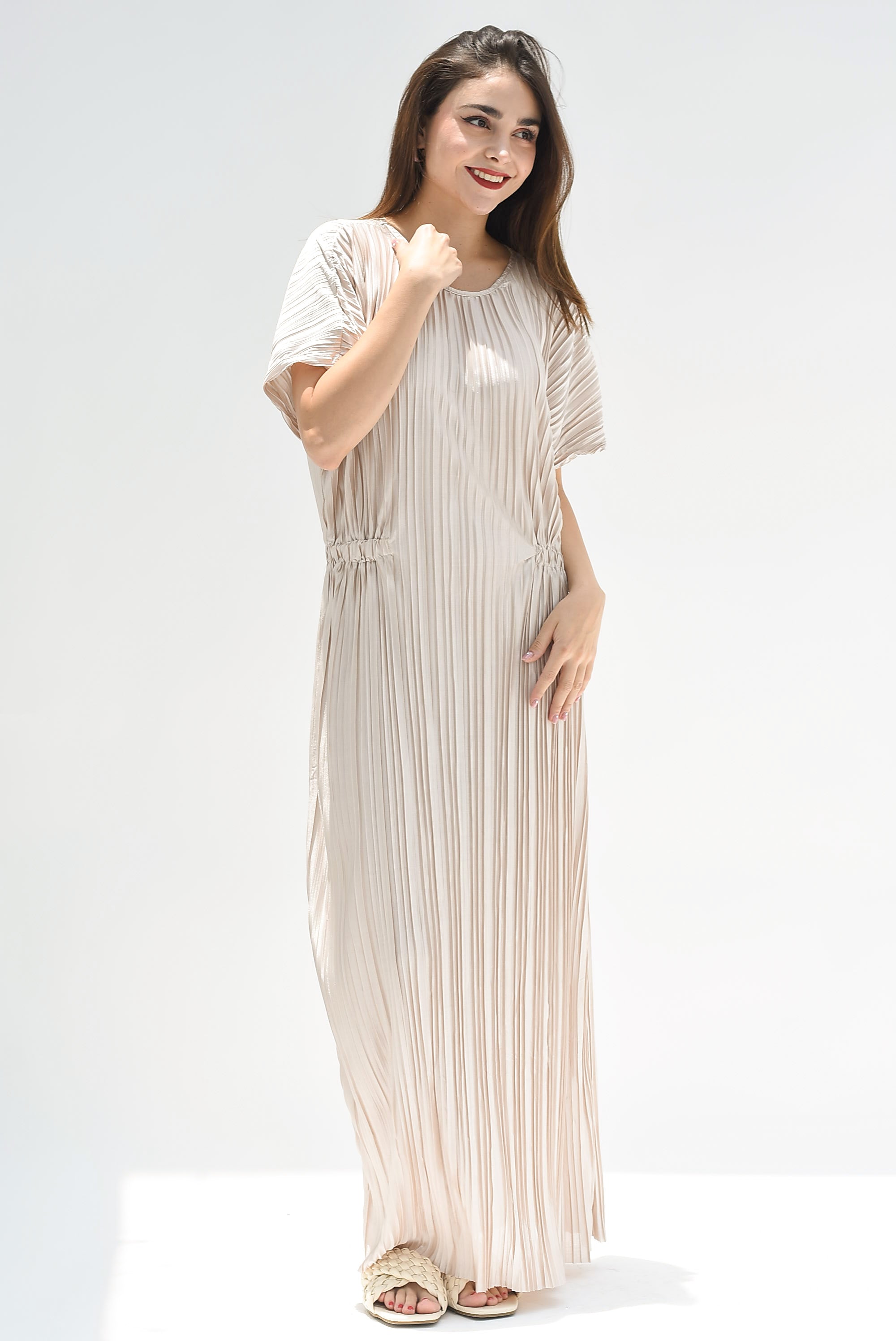 Vestido largo plisado Blush