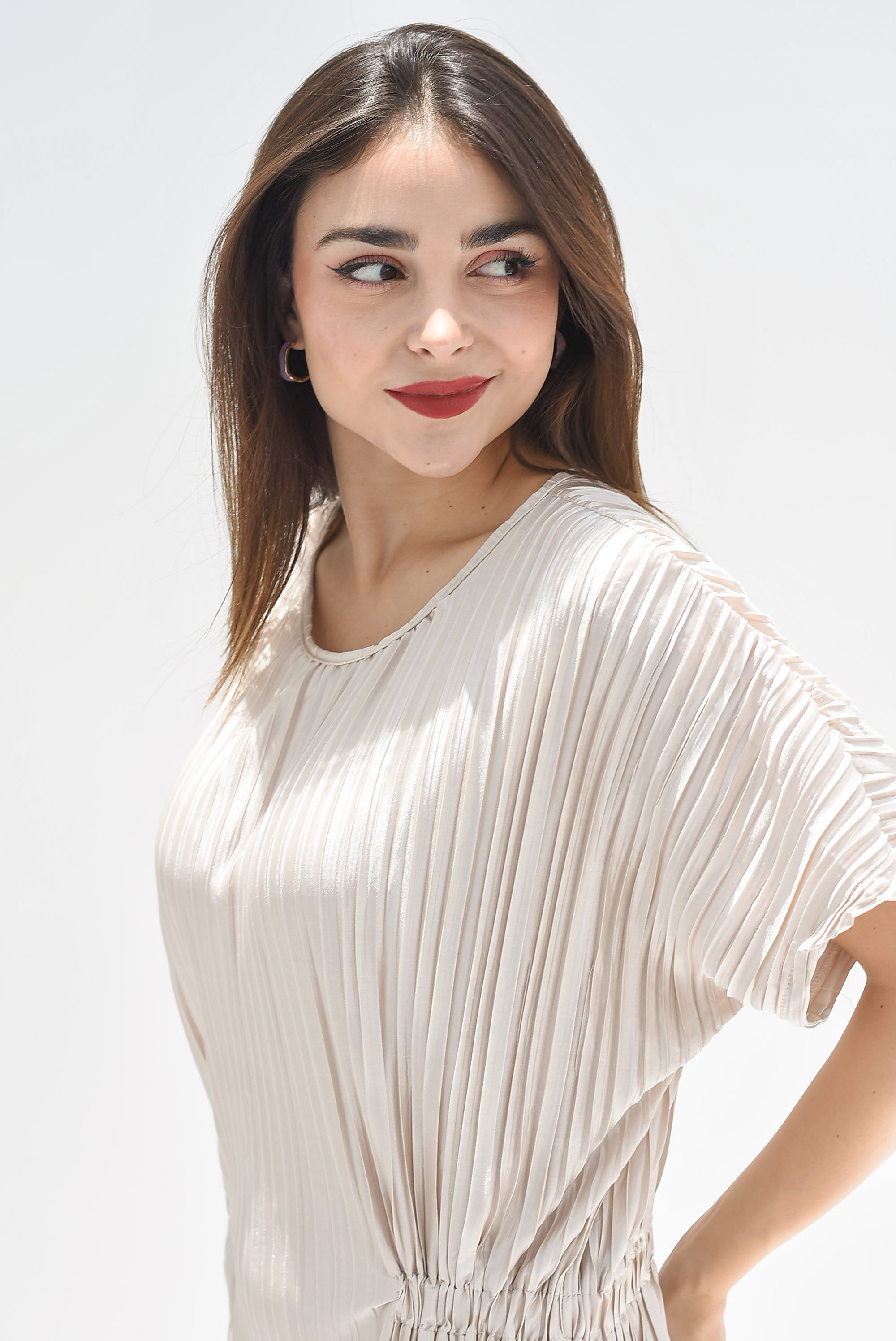 Vestido largo plisado Blush