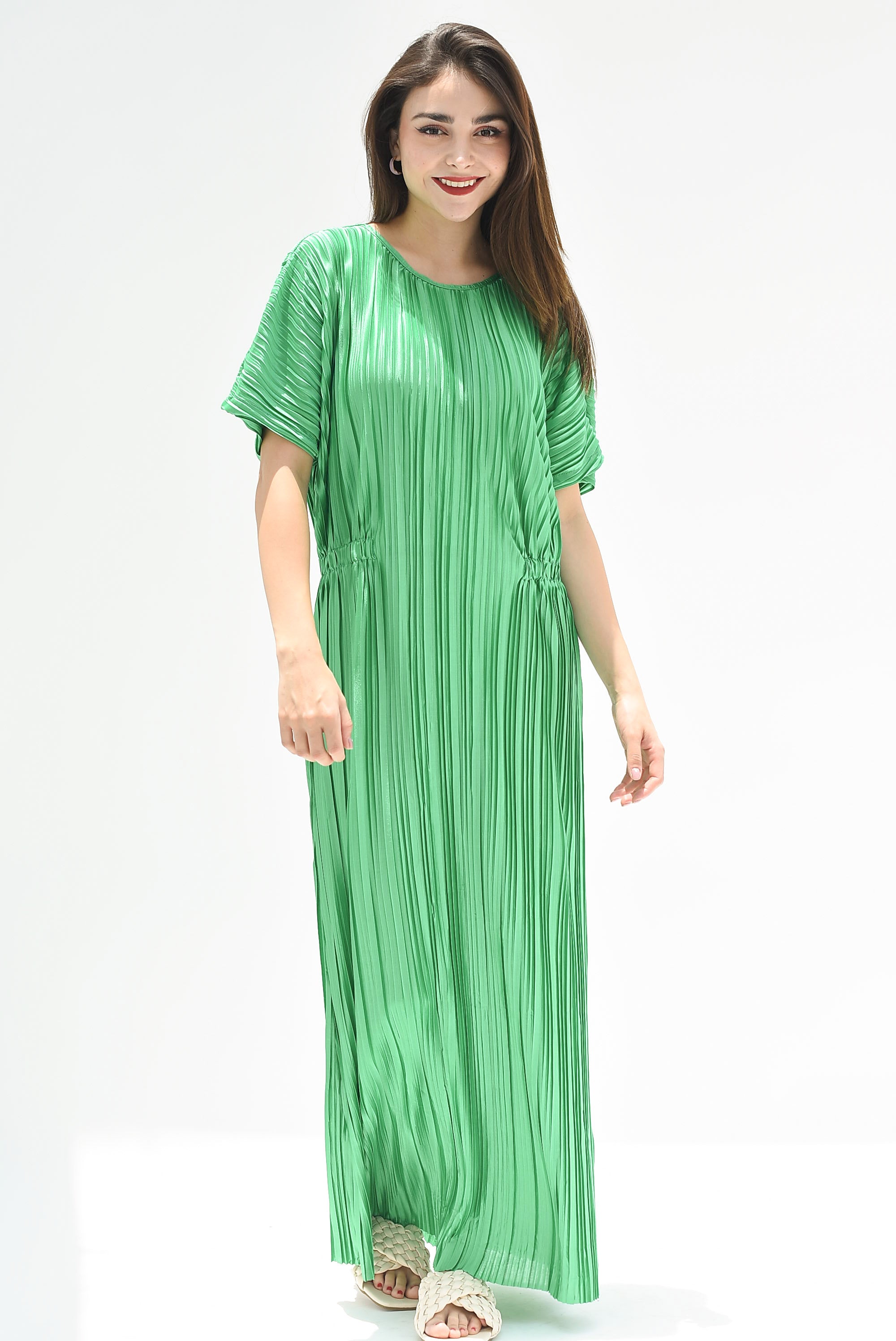 Vestido largo plisado Verde