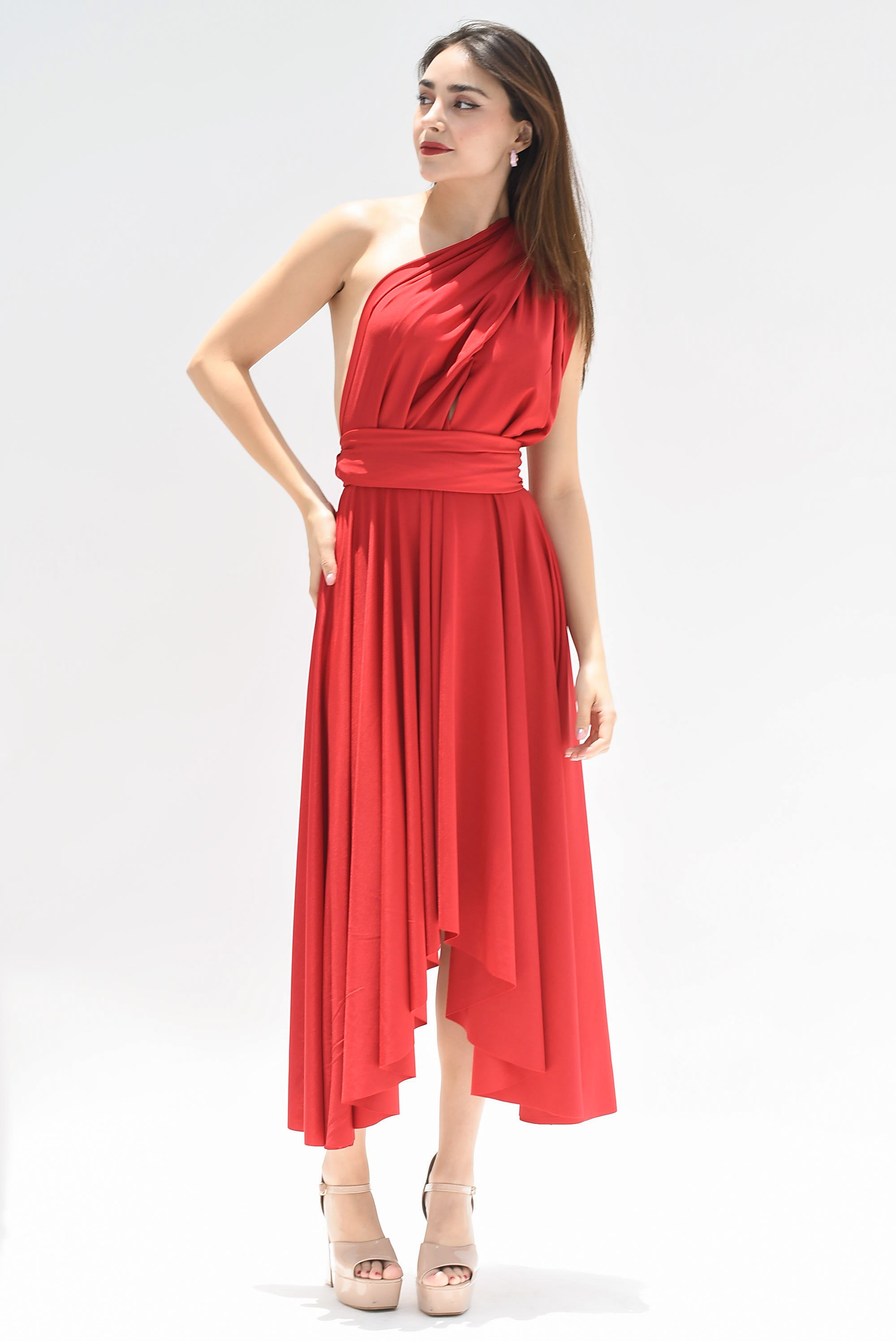 Vestido asimétrico Multiformes Rojo