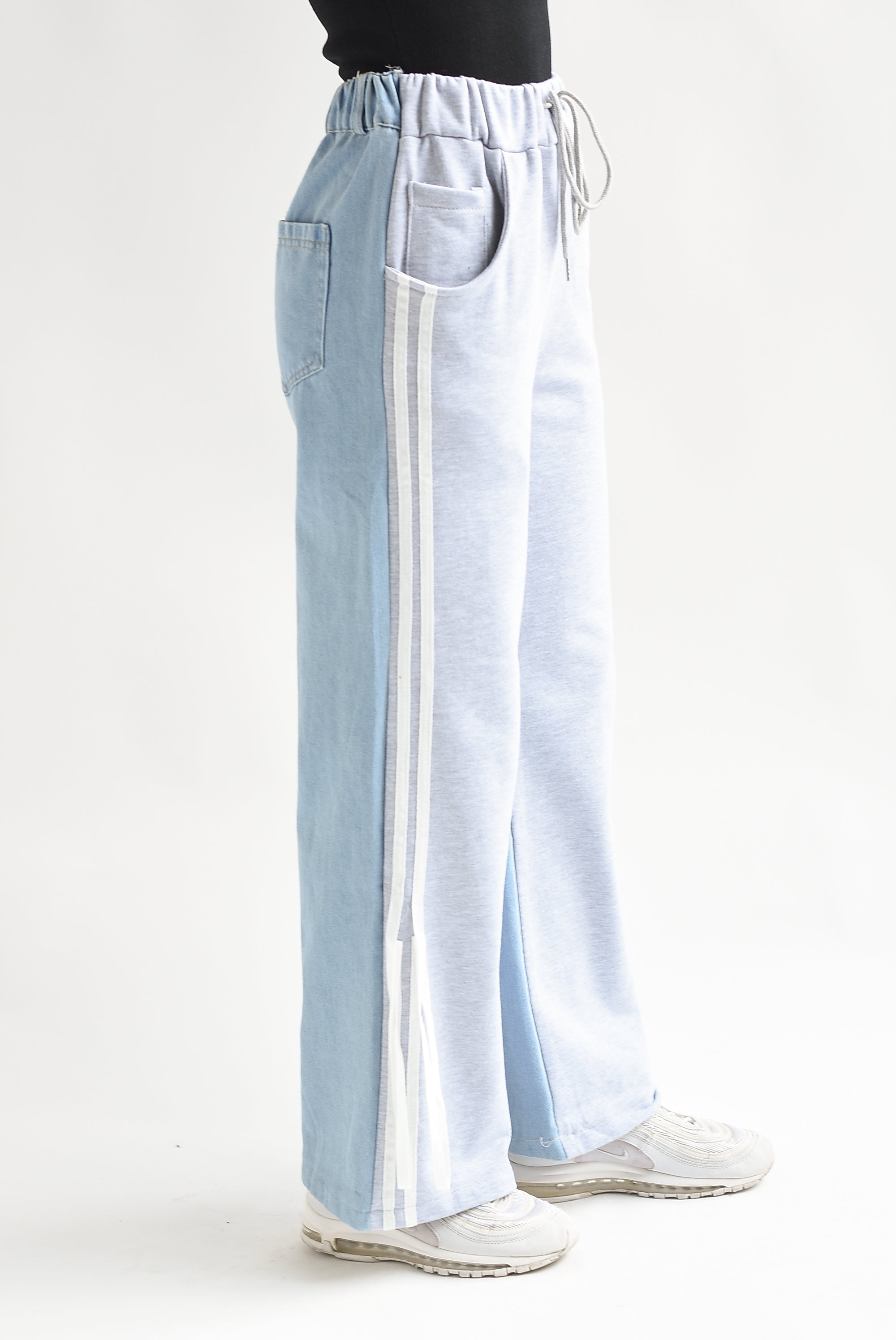 Pantalón track lazos Gris con Denim