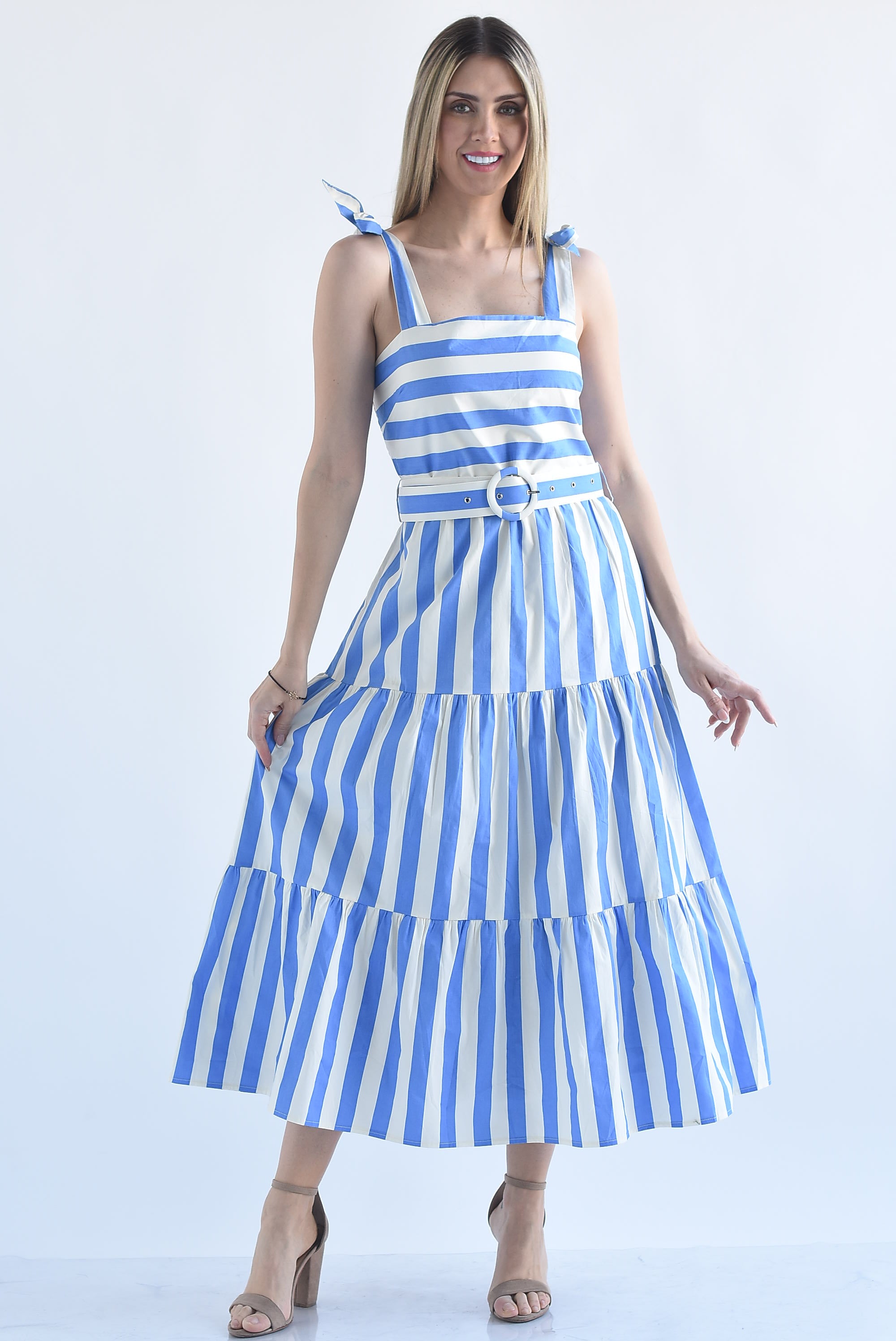 Vestido tirantes lazos rayas