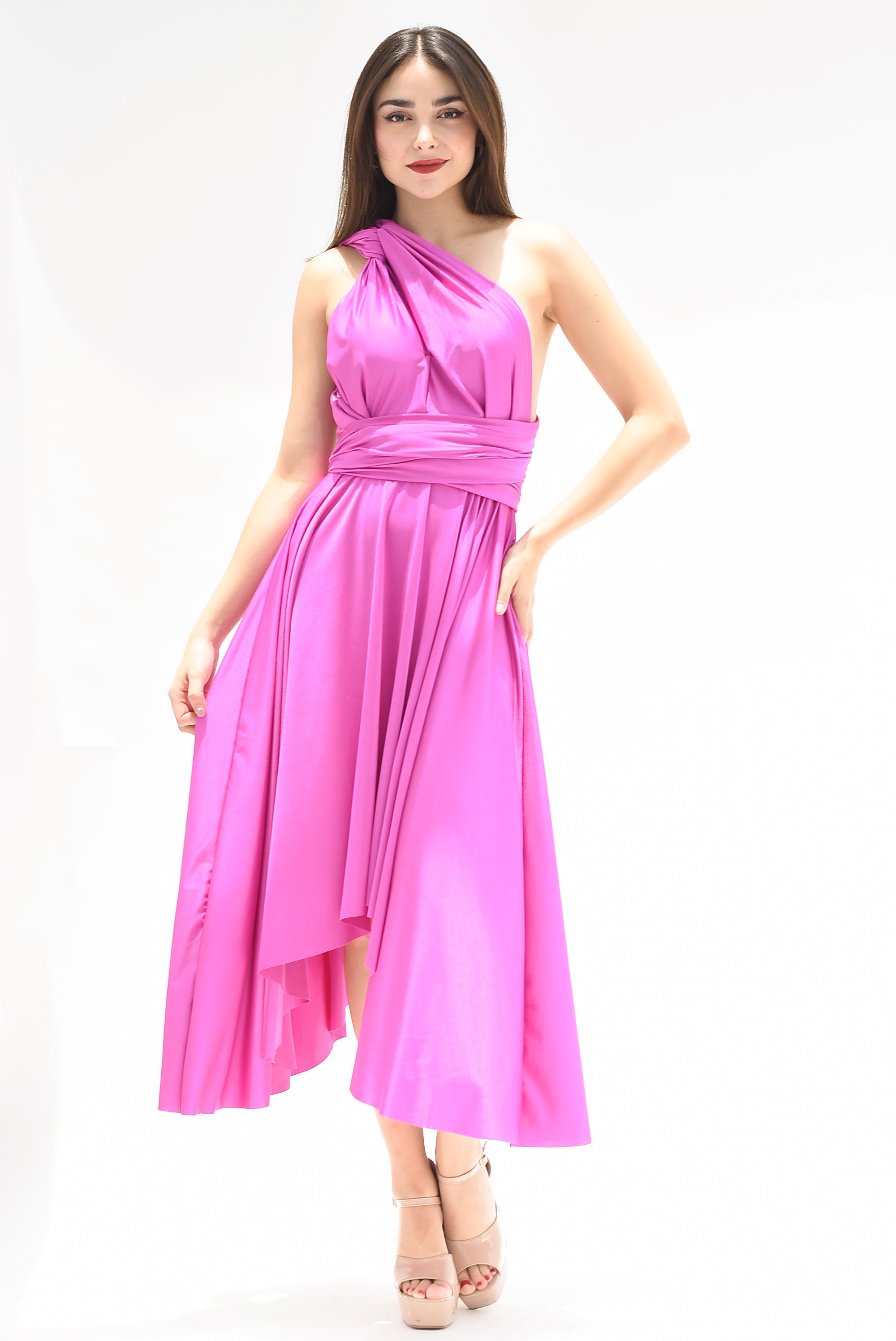 Vestido asimétrico Multiformes Magenta