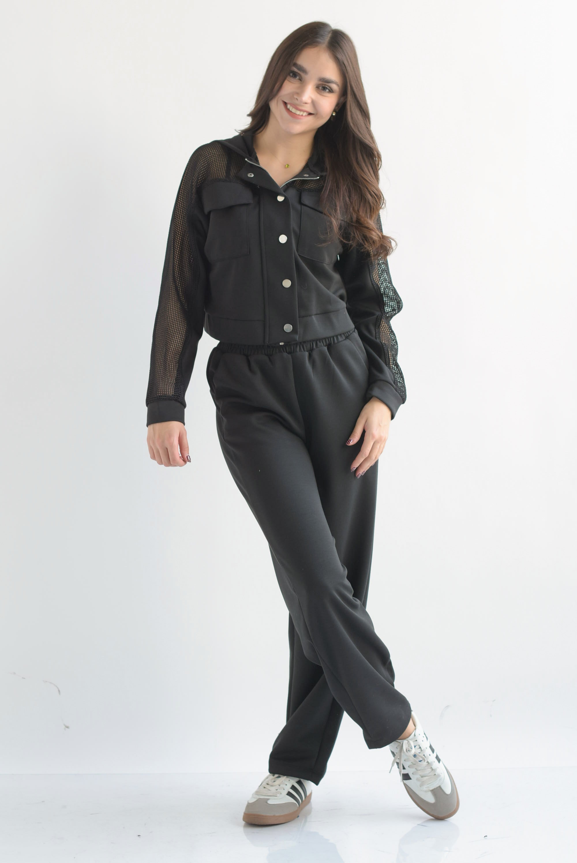 Set Pantalón y Chamarra fishnet Negro