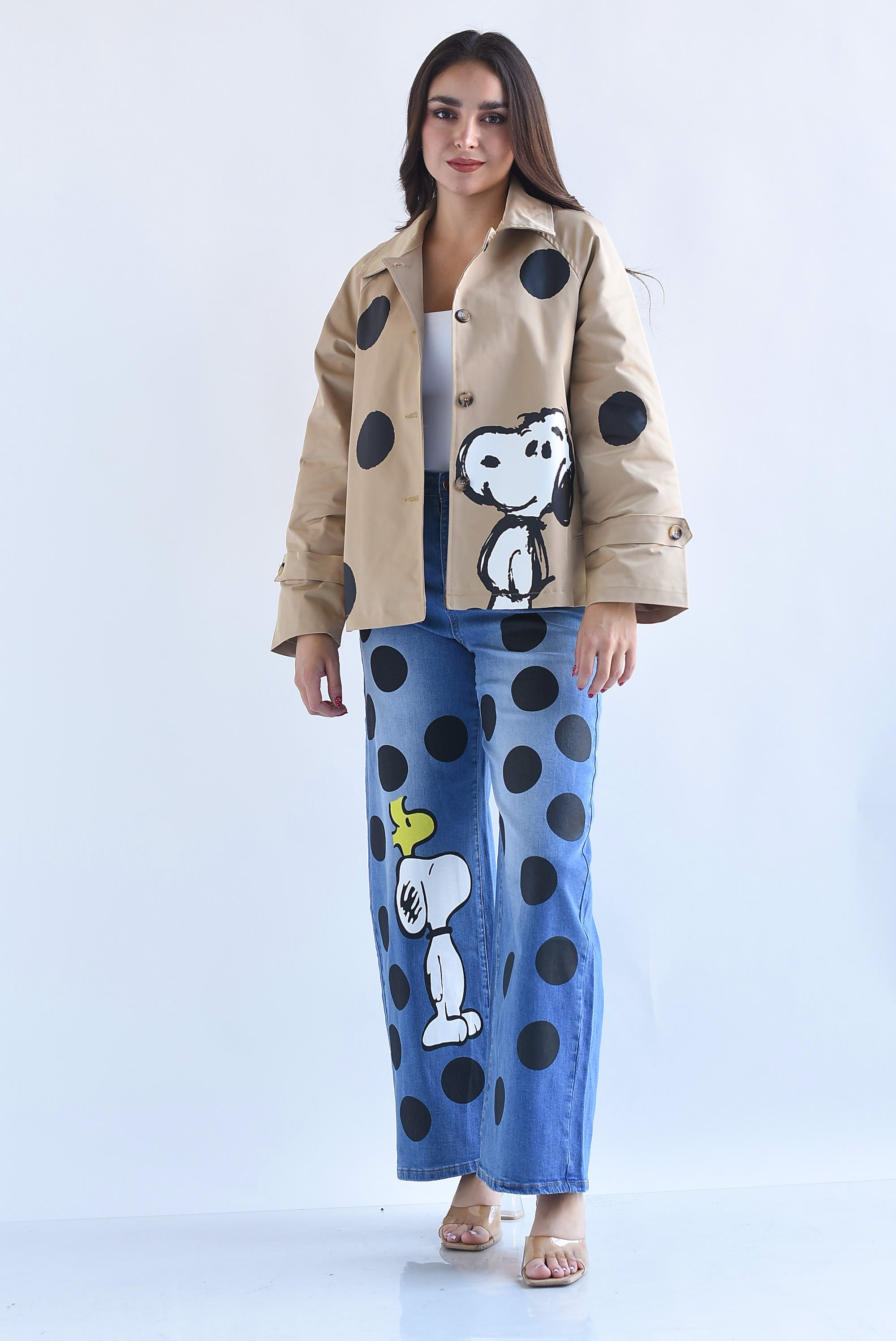 Gabardina crop SNOOPY polka dots