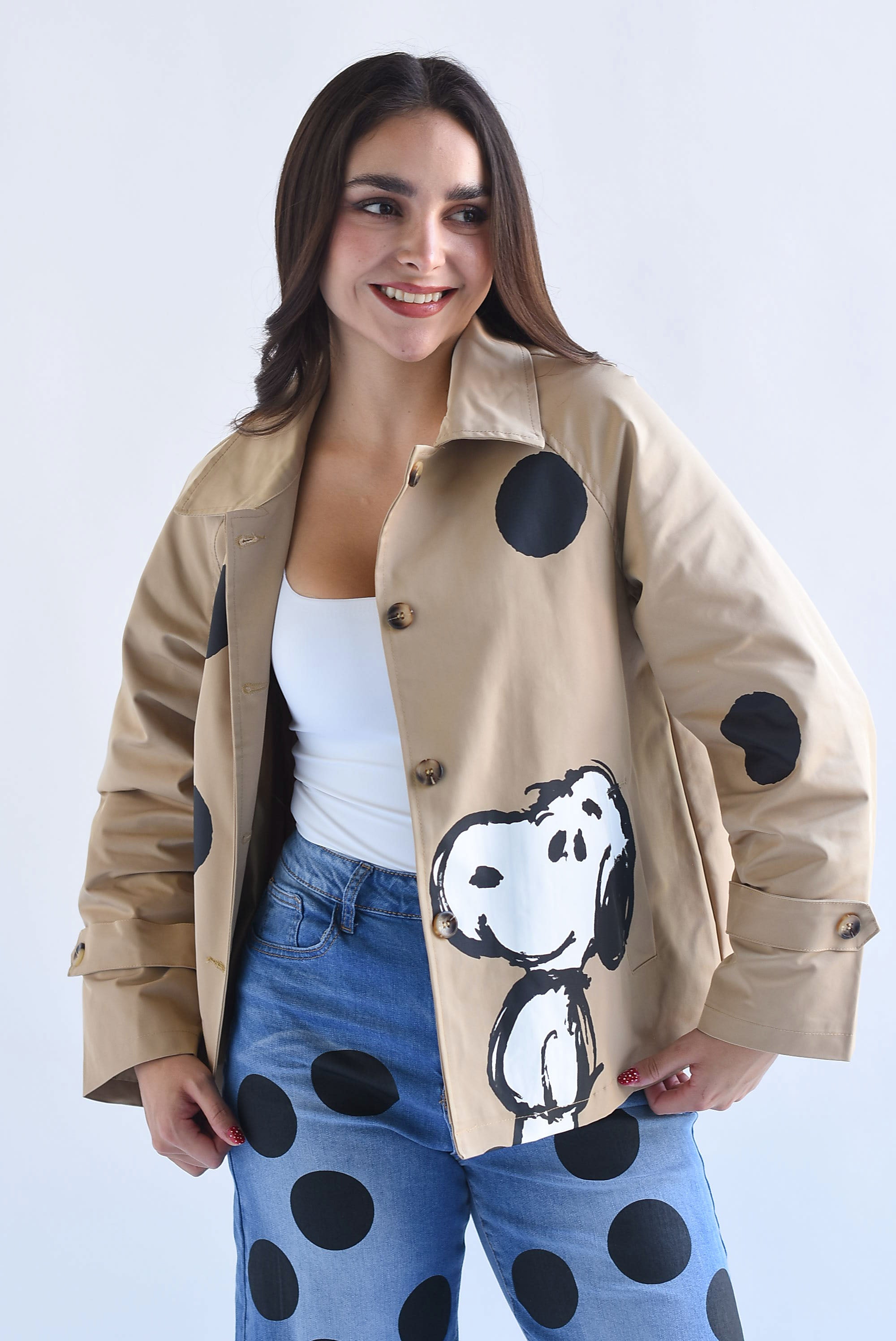 Gabardina crop SNOOPY polka dots