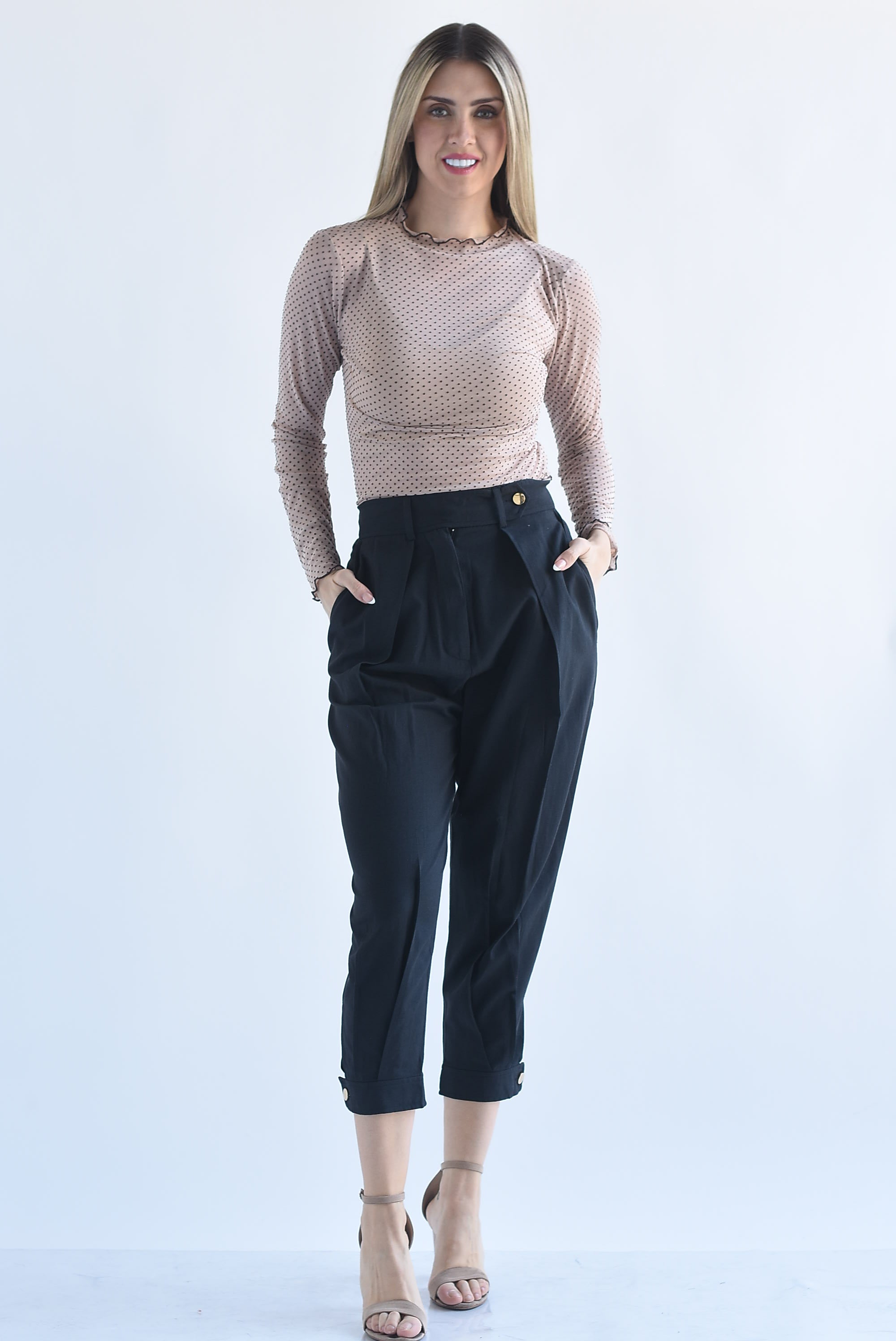 Pantalón globo pinzas tipo lino