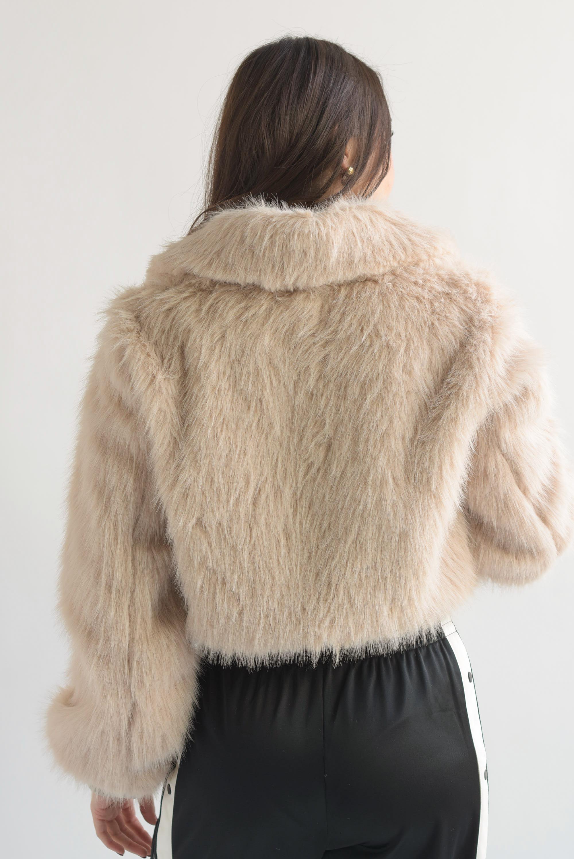 Chamarra bomber faux fur con vinipiel Moka