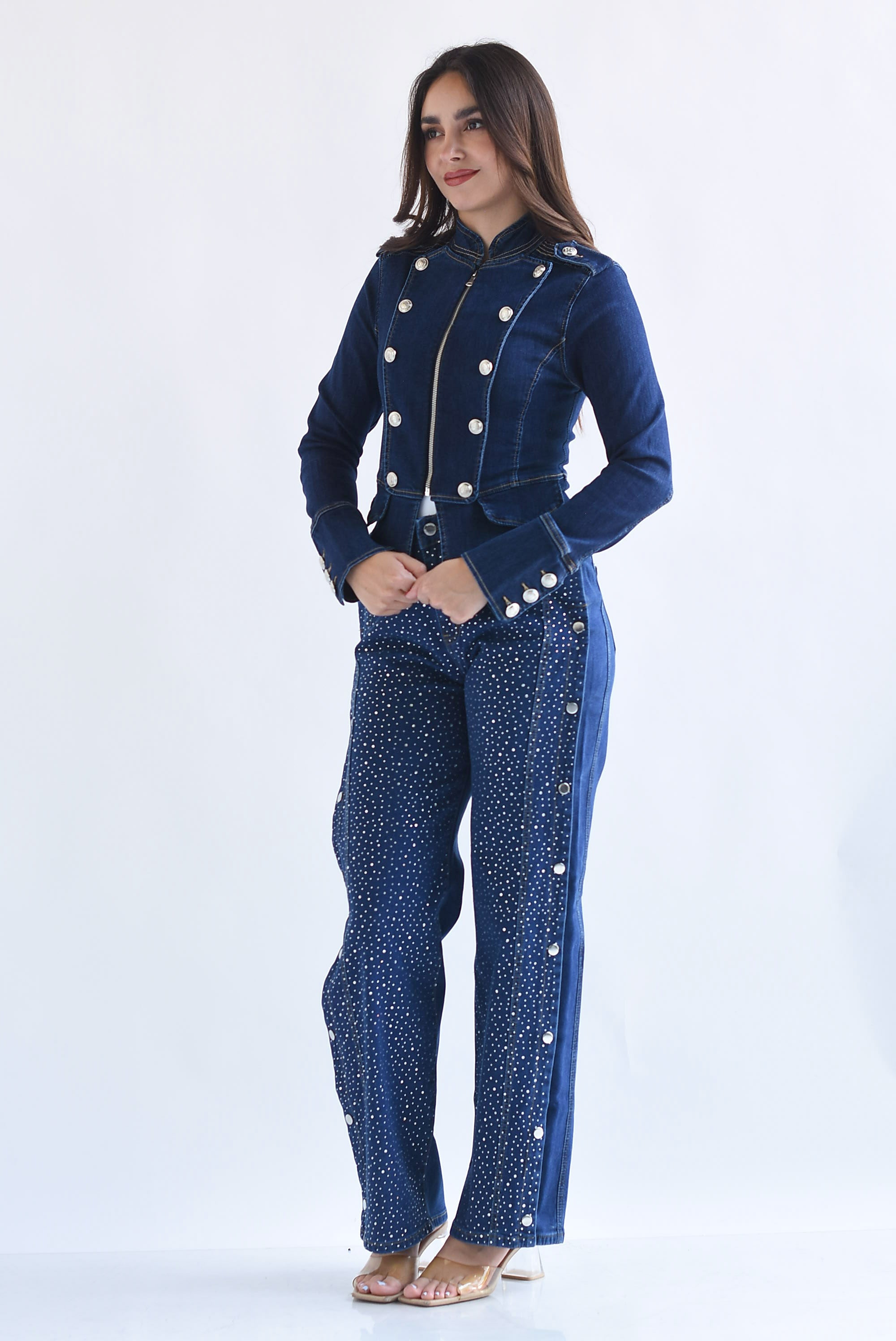 Blazer militar Denim cierre