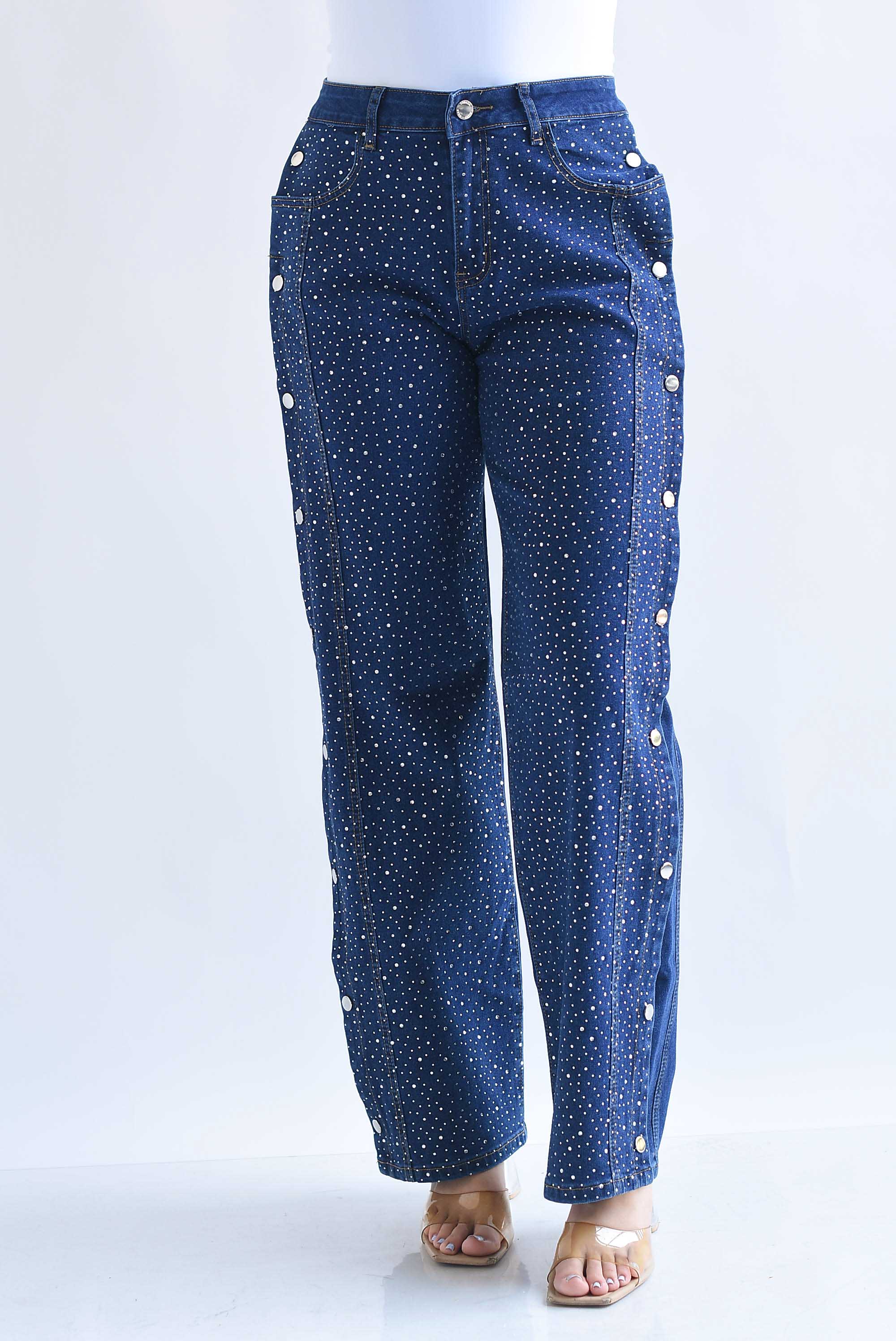 Jeans brillos broches lateral