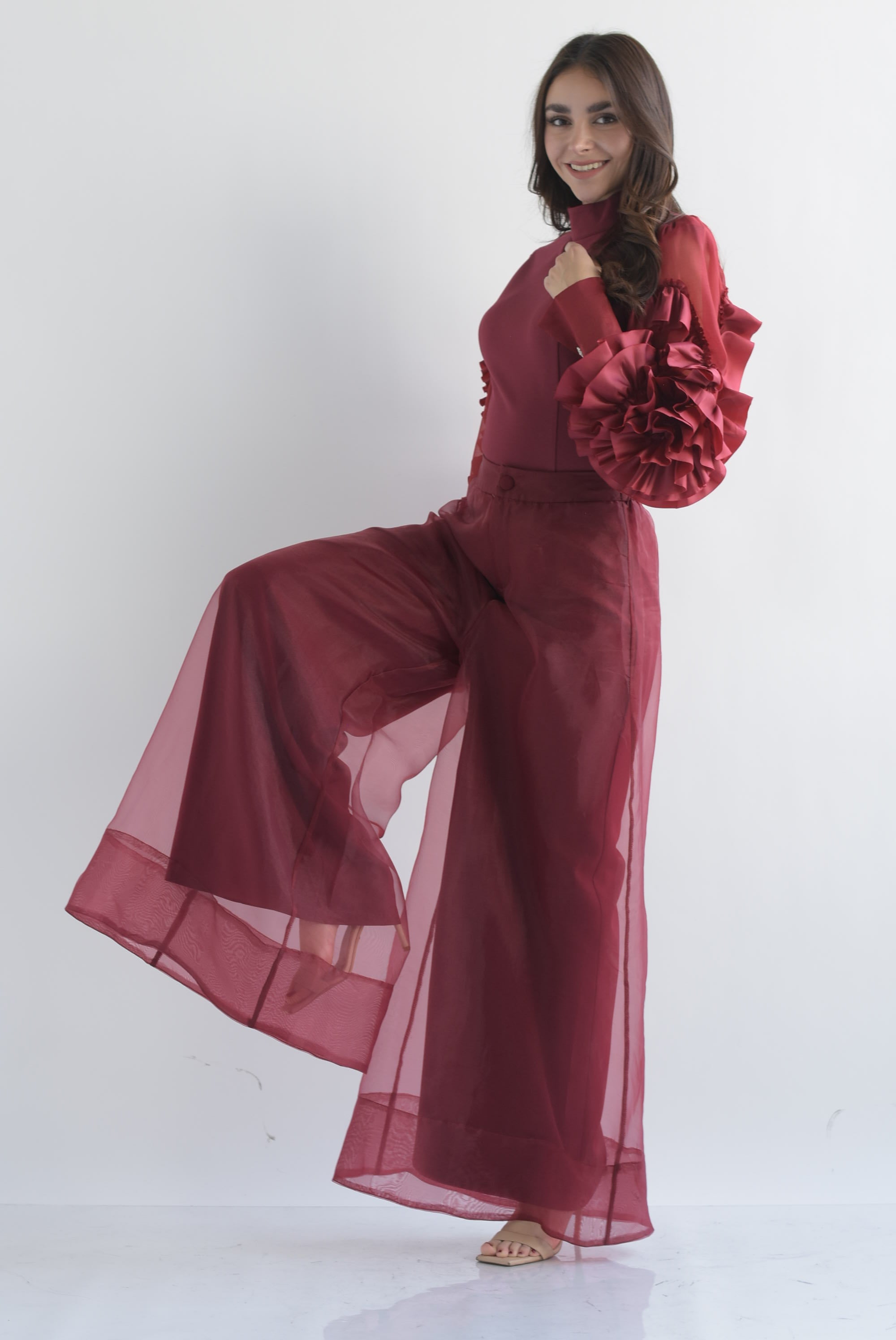 Pantalón doble pata de elefante gasa Cherry Red