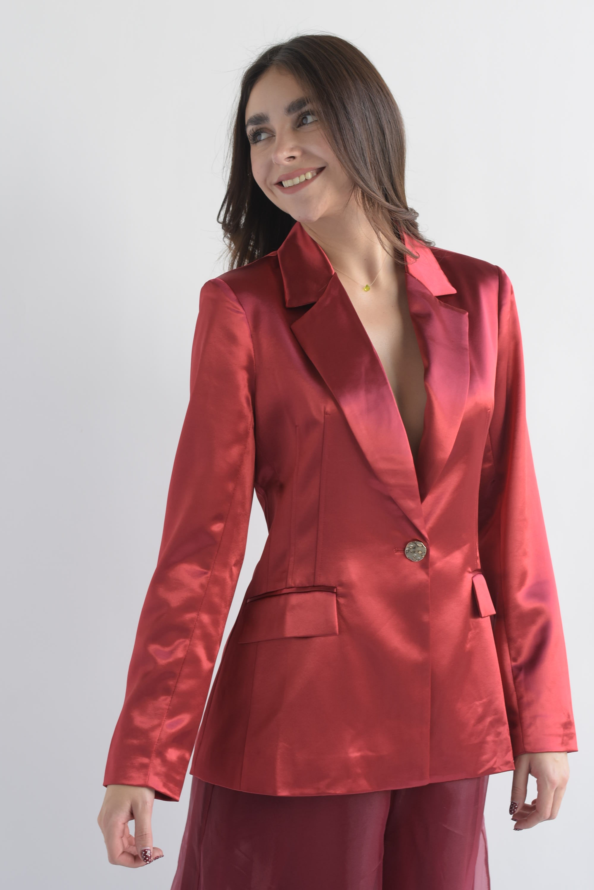 Blazer satín pinzas Rojo