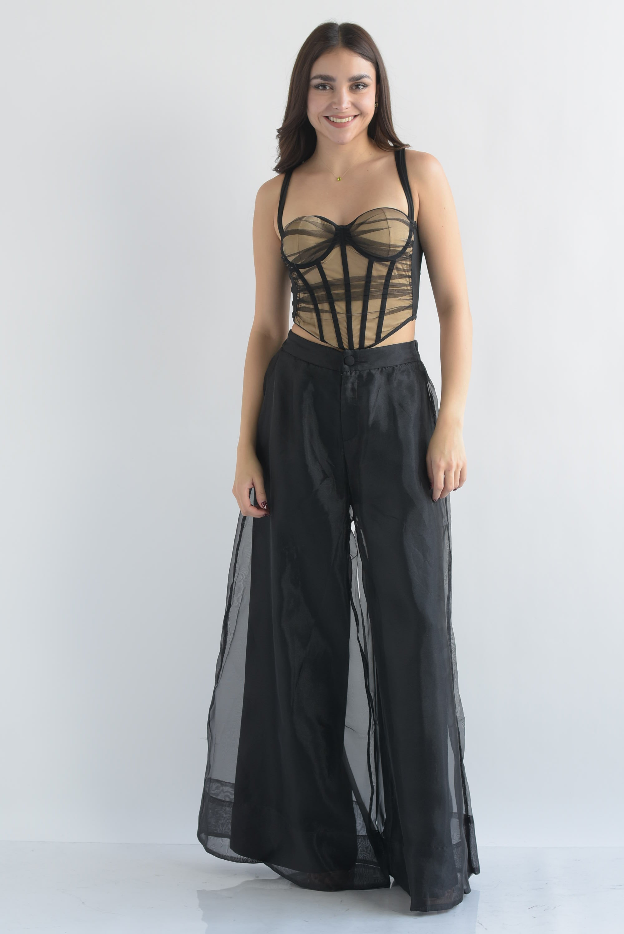 Pantalón doble pata de elefante gasa Negro