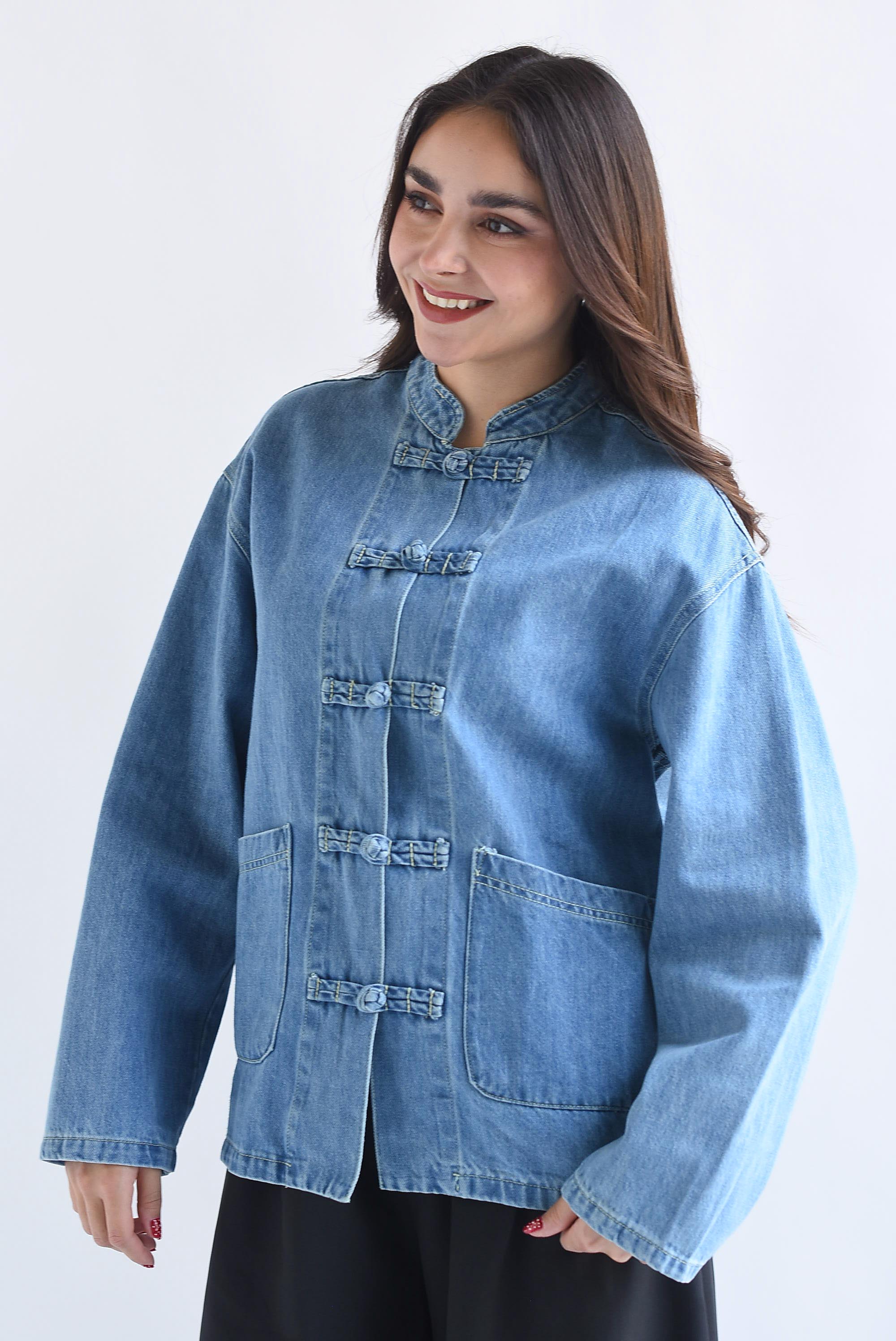Chamarra Denim lazos chinos