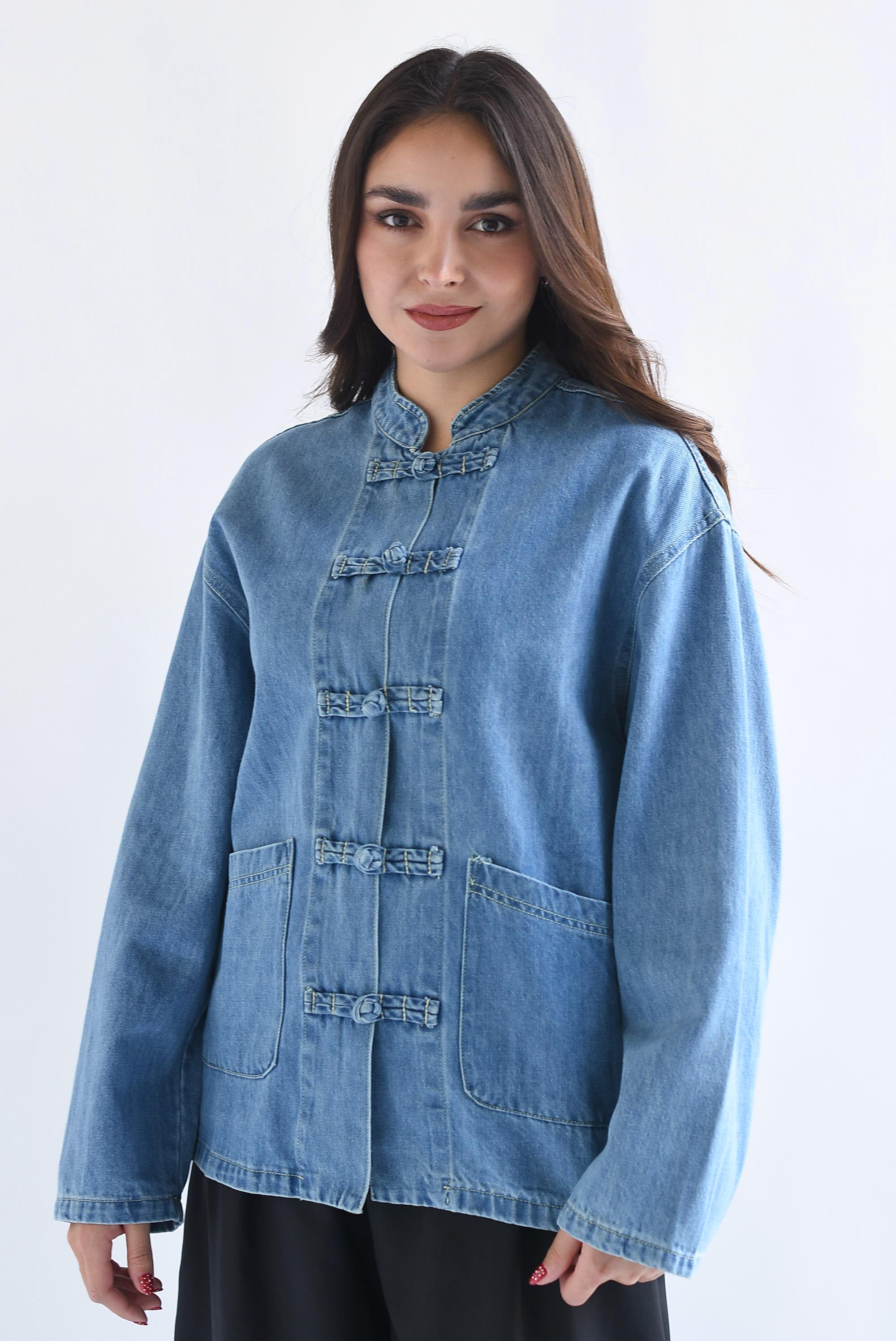 Chamarra Denim lazos chinos