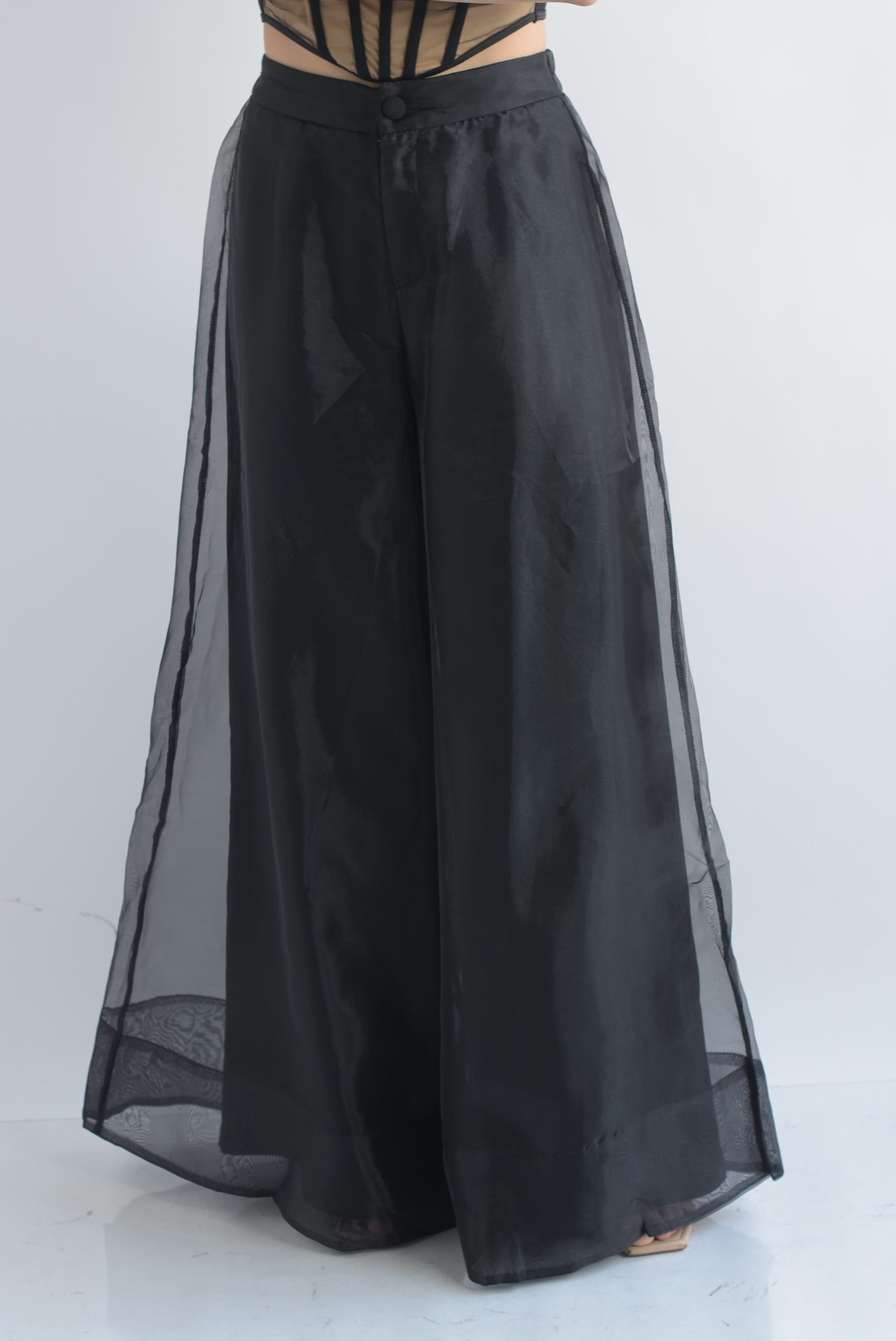 Pantalón doble pata de elefante gasa Negro