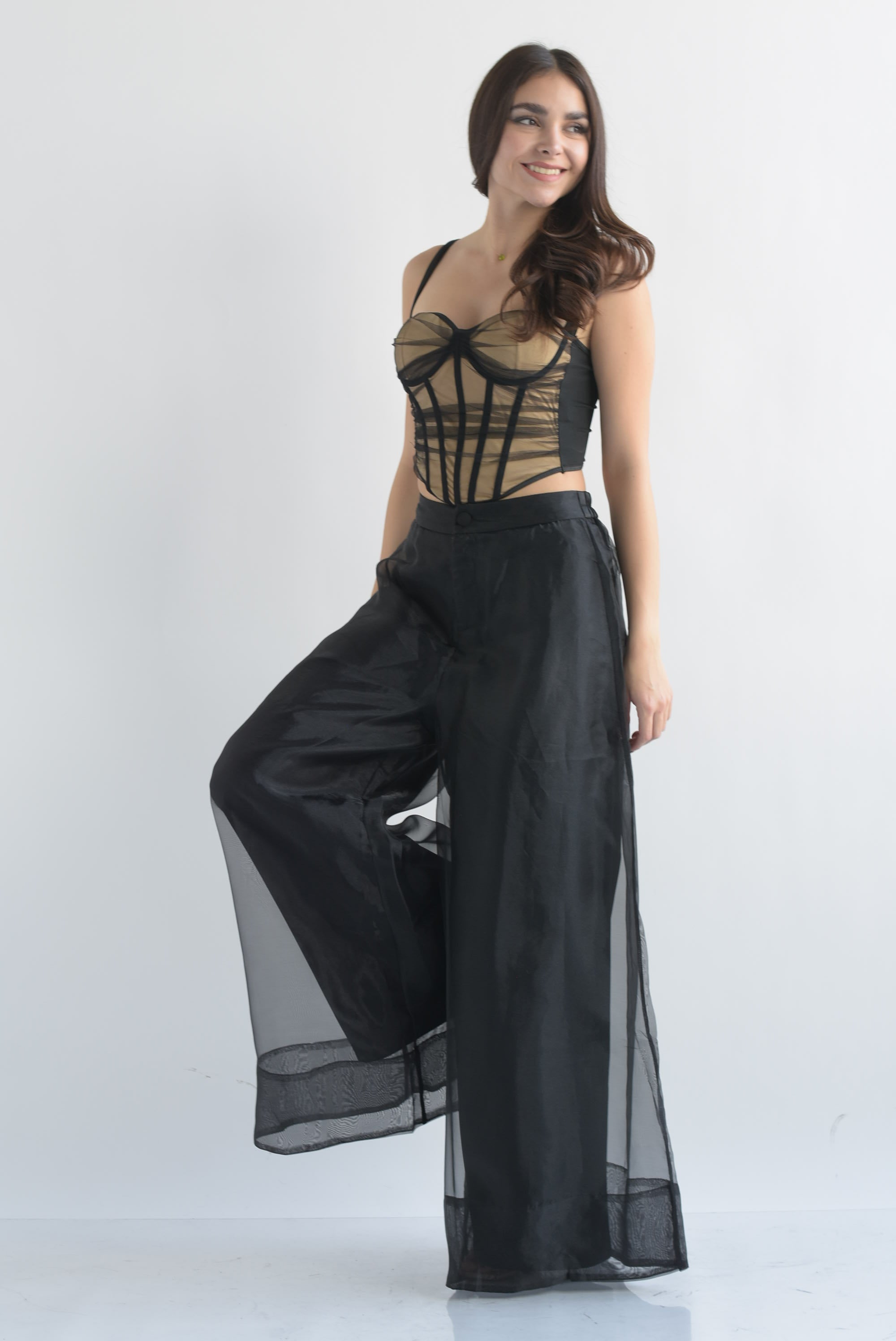 Pantalón doble pata de elefante gasa Negro