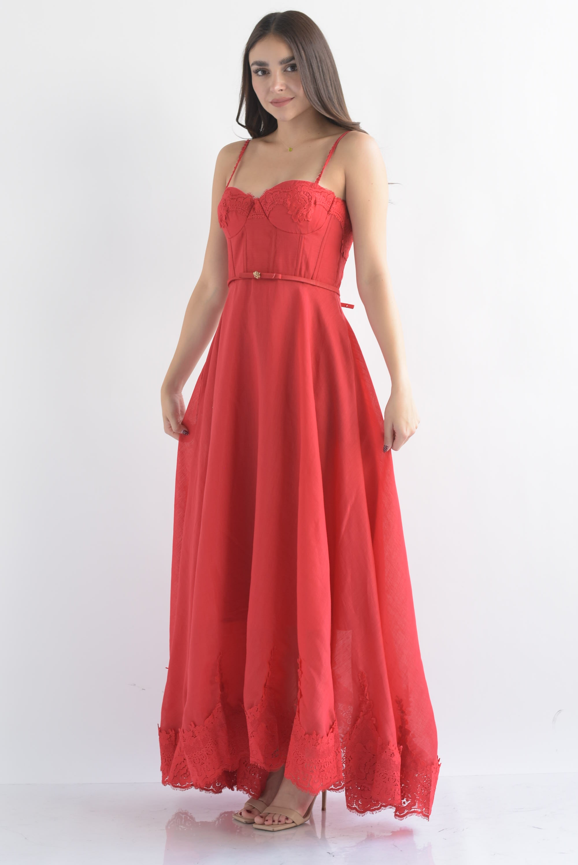 Vestido corset olán encaje Rojo