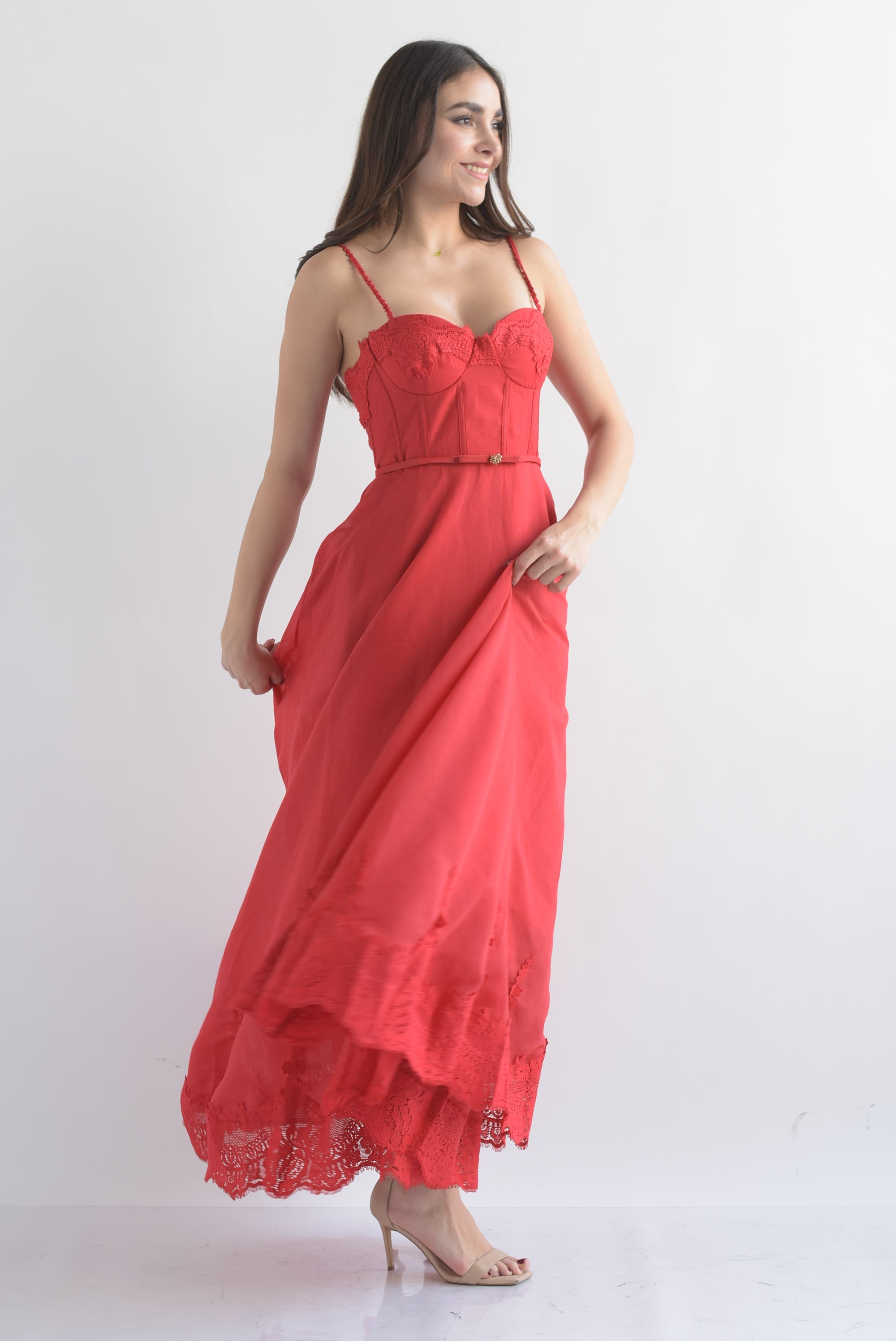 Vestido corset olán encaje Rojo