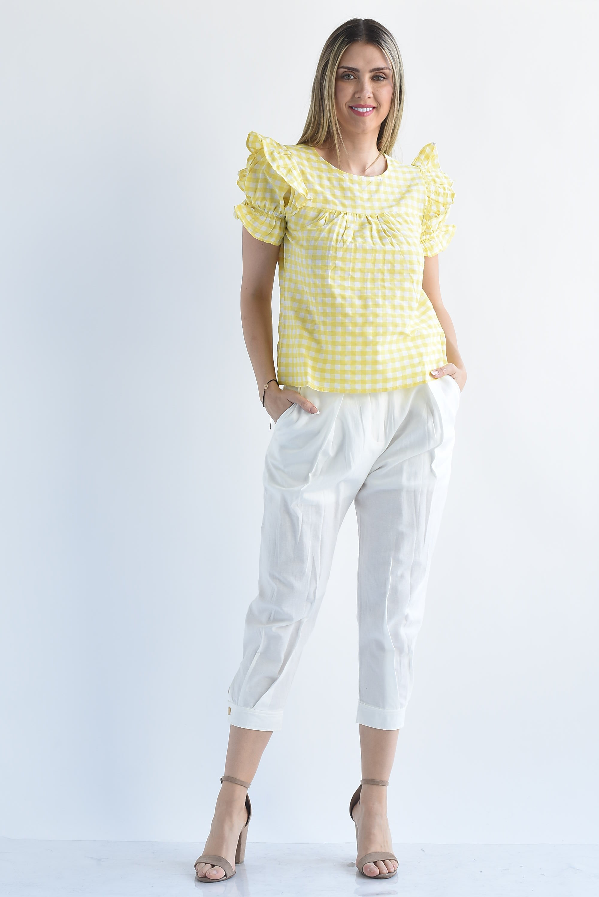 Pantalón globo pinzas tipo lino