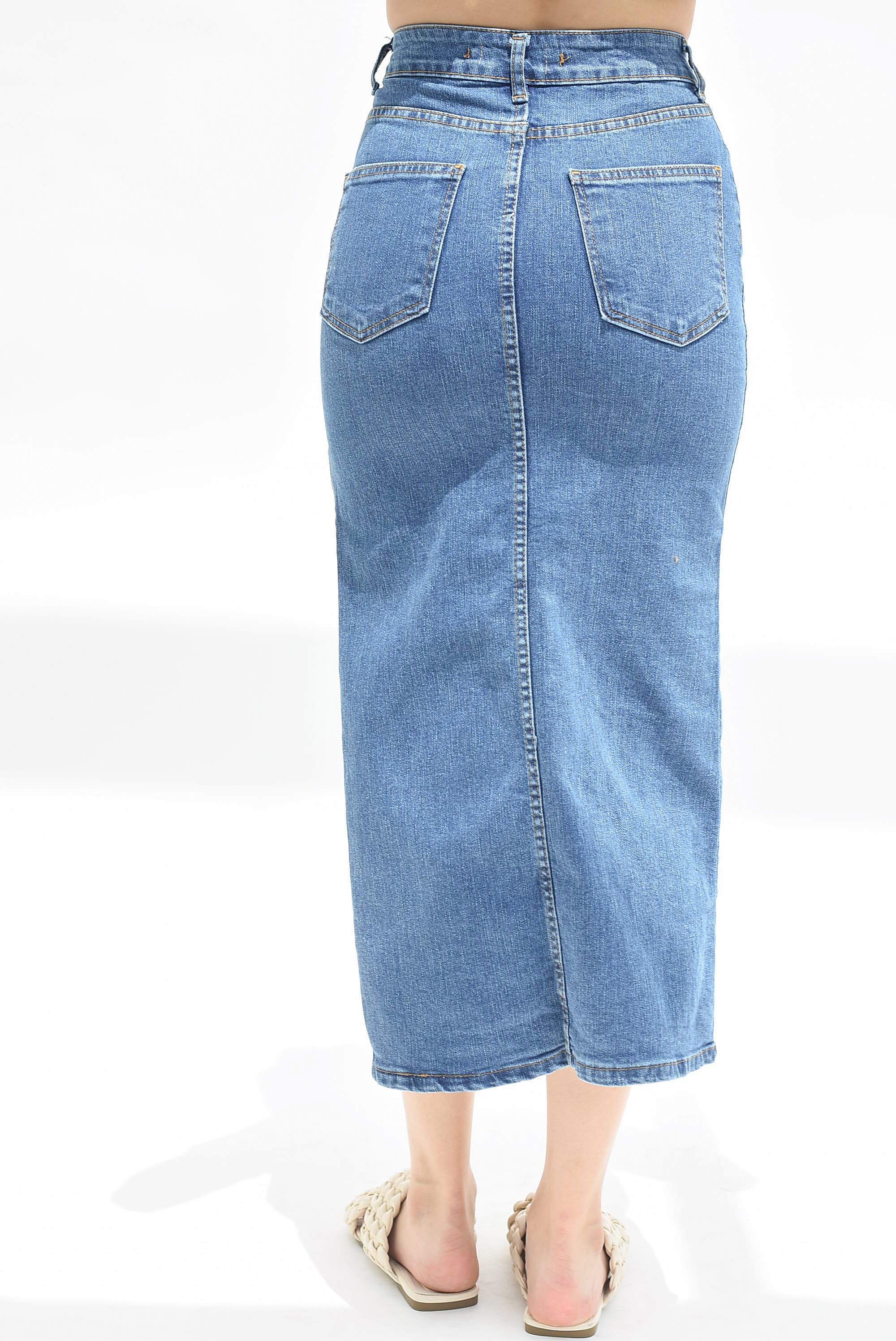 Falda larga denim abertura lateral