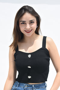 Fashion Styled Blusa punto tirantes y botones corazón Negra