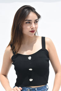 Fashion Styled Blusa punto tirantes y botones corazón Negra