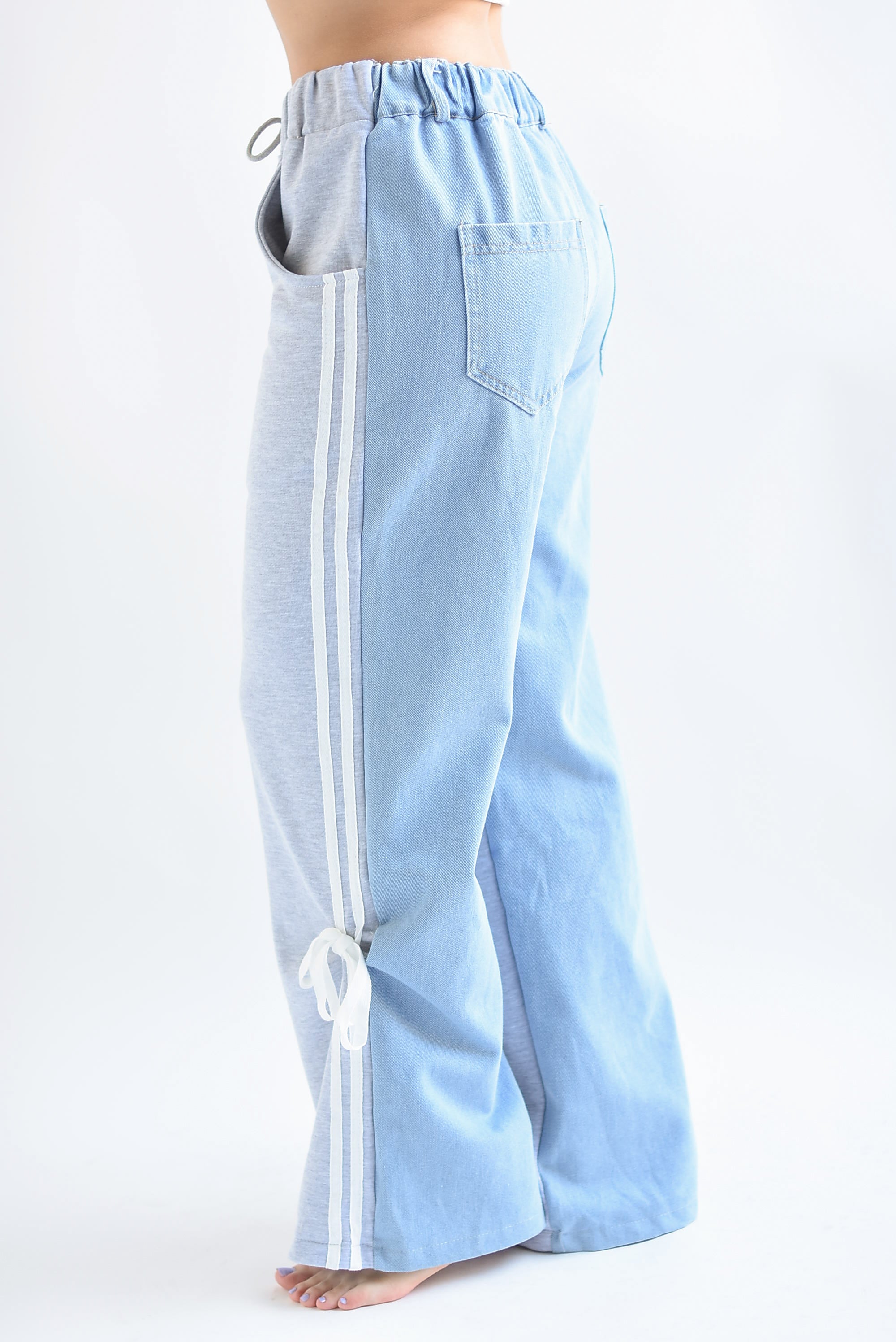 Pantalón track lazos Gris con Denim