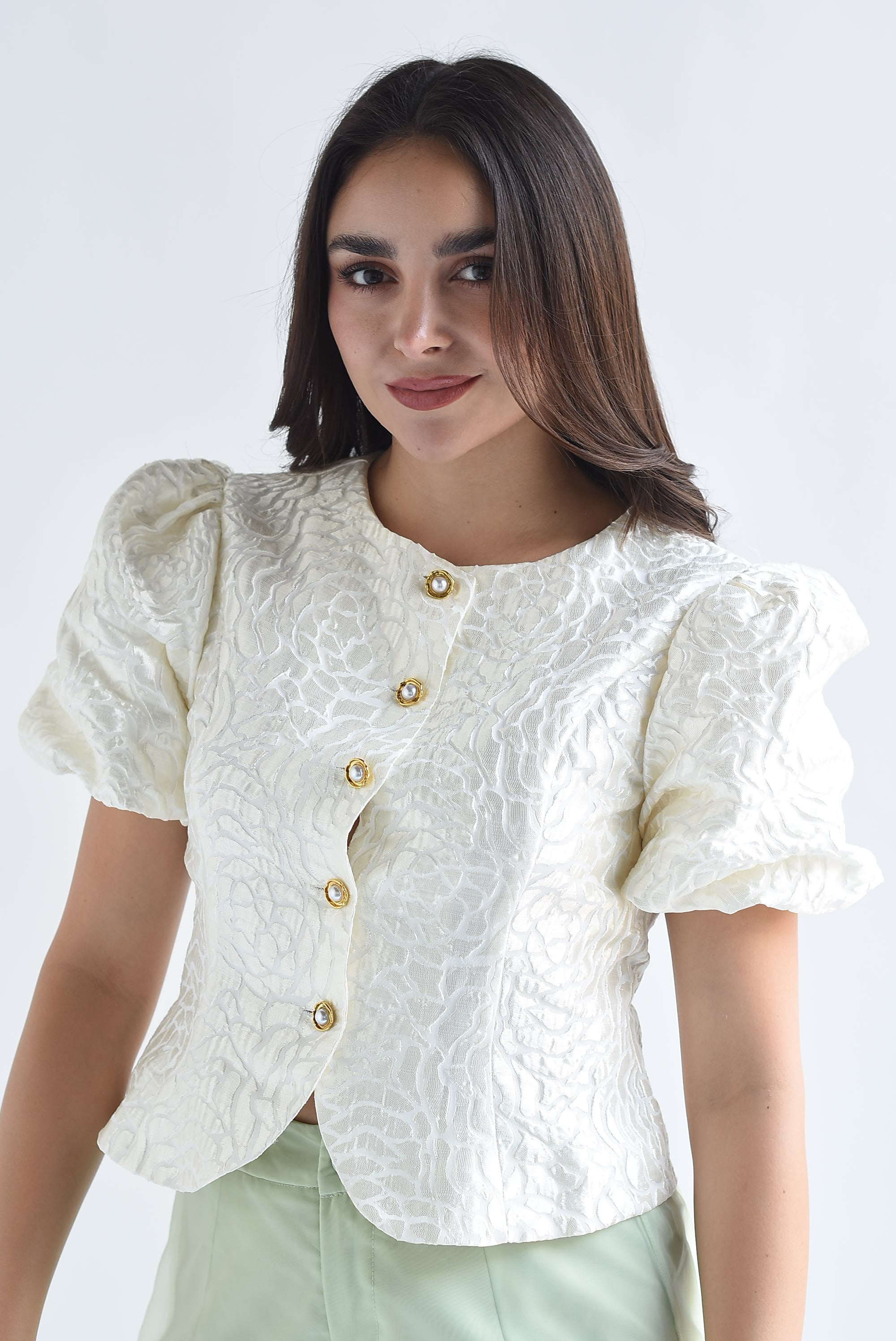 Blusa manga aglobada flores tapiz