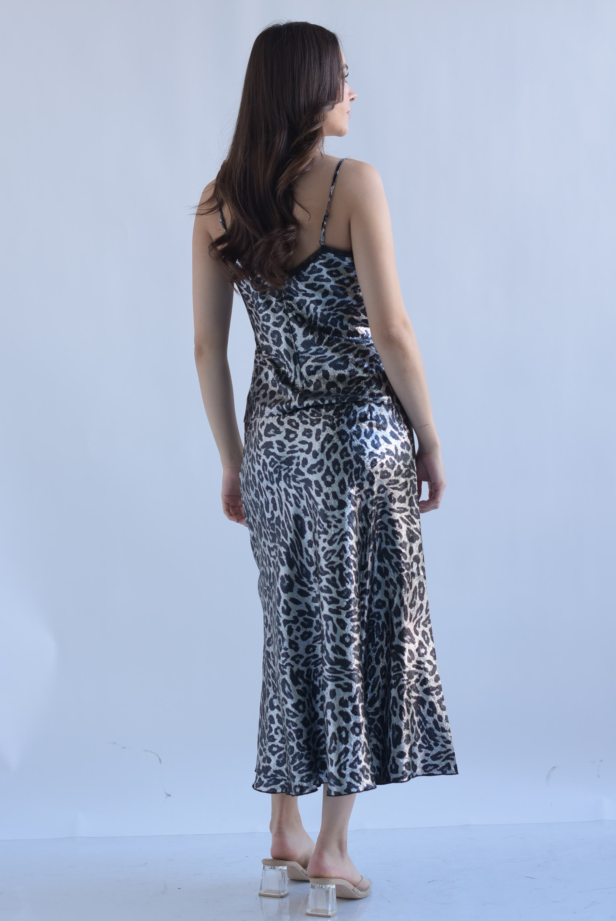 Falda lencera metalizada leopardo Plata