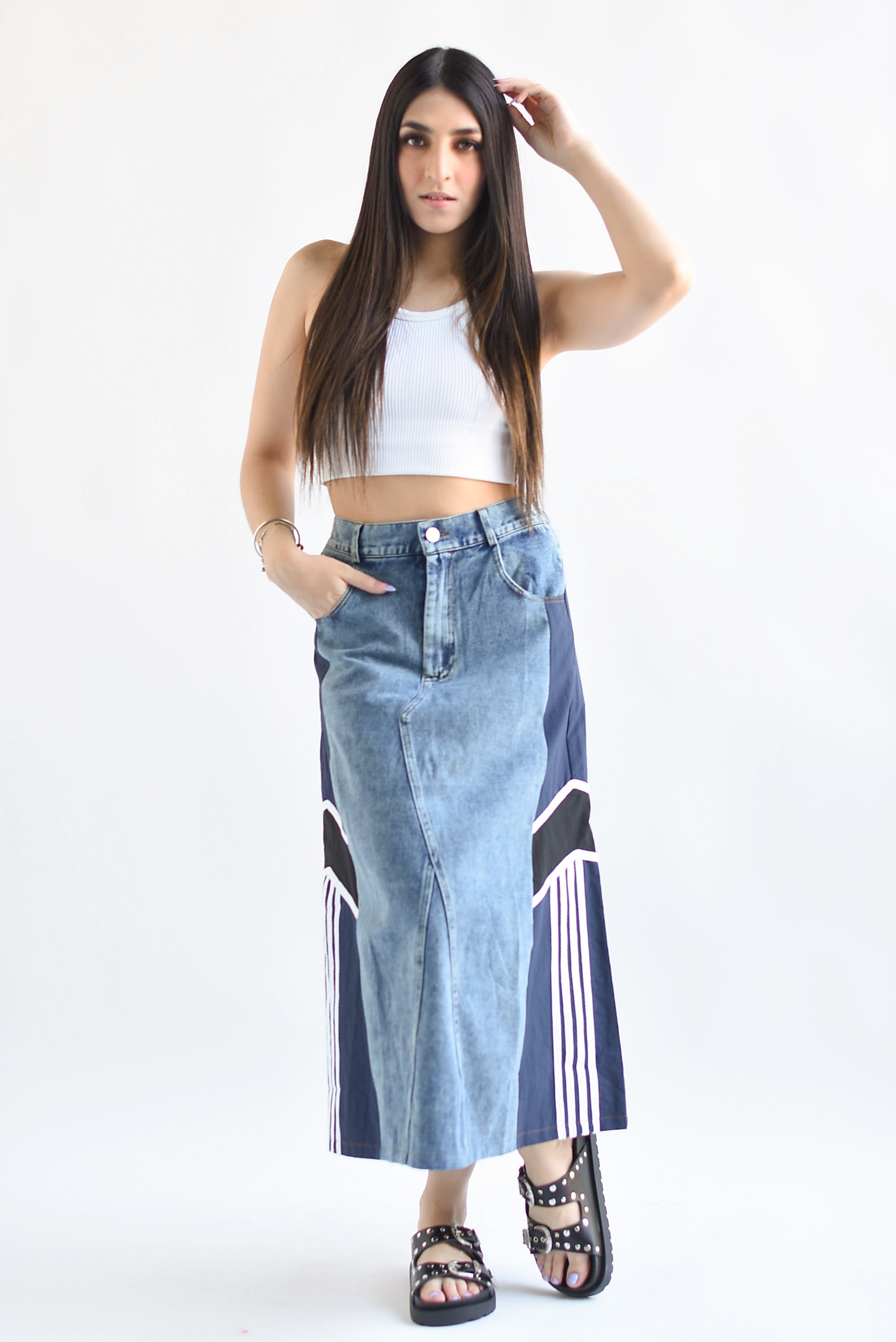 Falda Denim track parachute Azul Marino