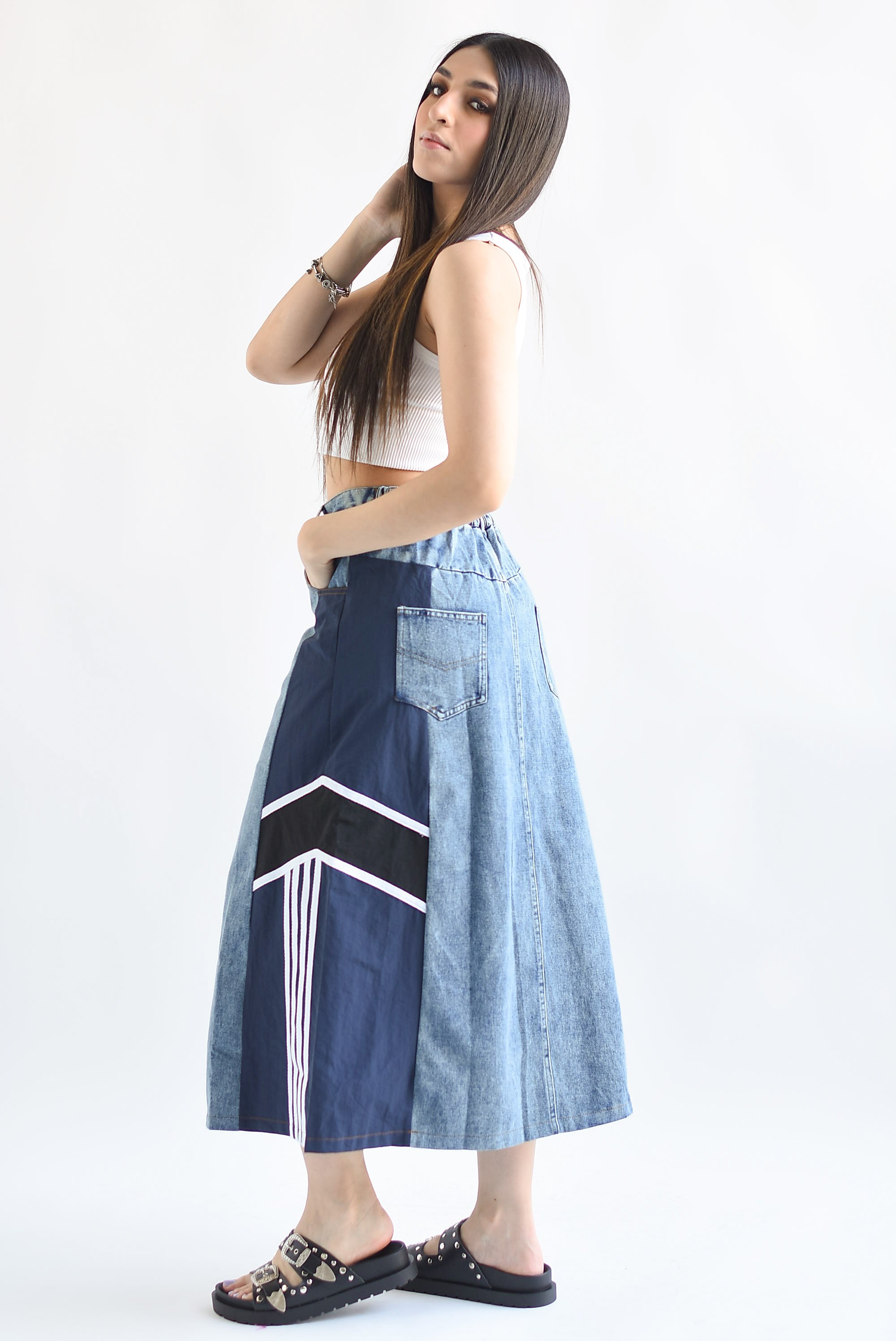 Falda Denim track parachute Azul Marino
