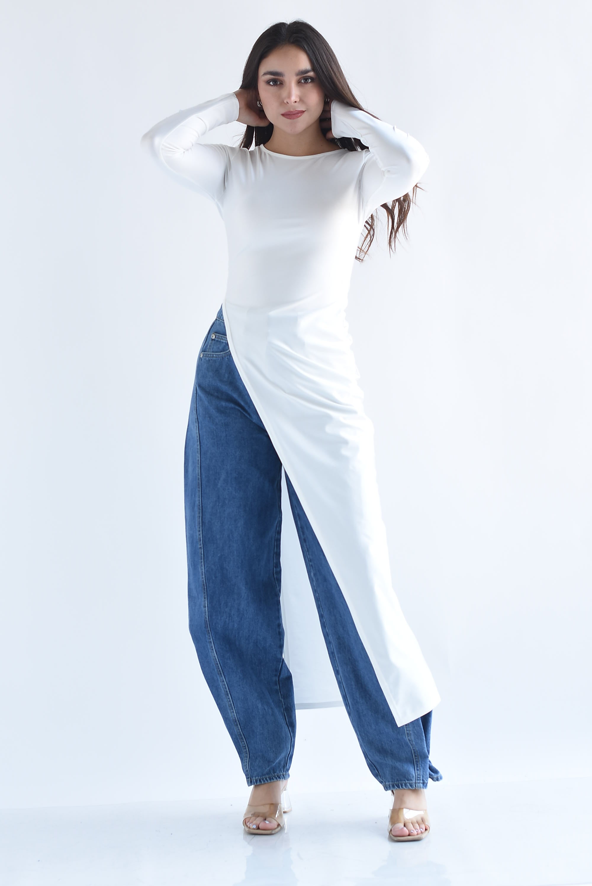 Maxiblusa asimétrica licra