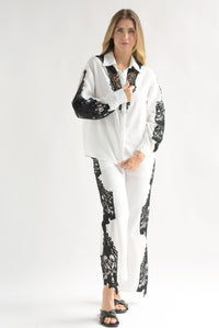 Fashion Styled Set Pantalón y Camisa tira guipur Black & White