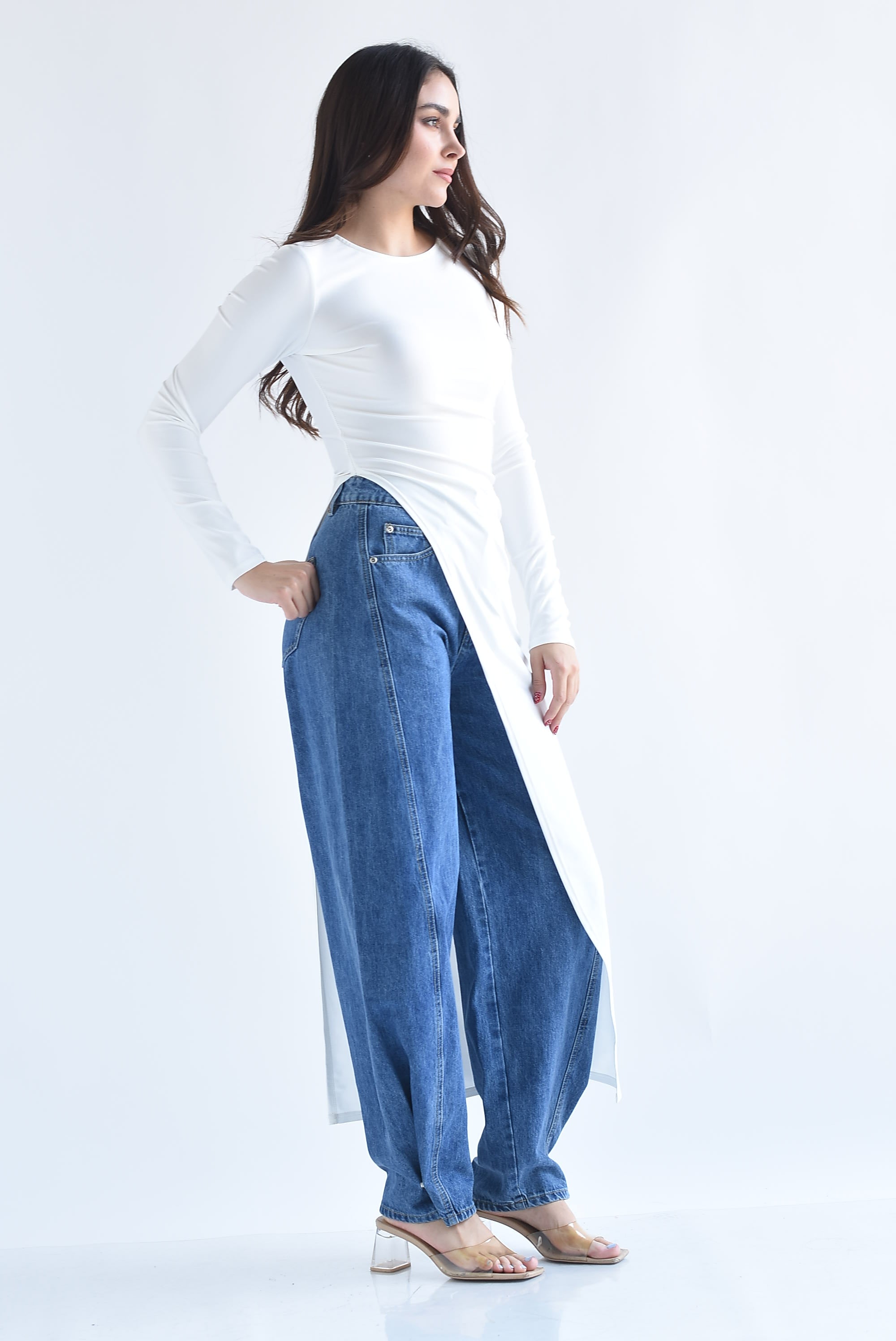 Maxiblusa asimétrica licra