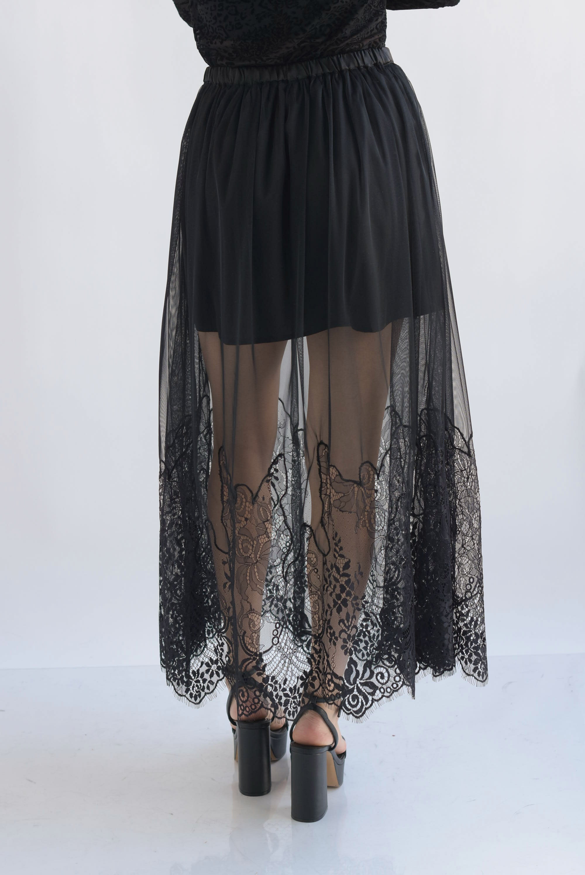 Falda mesh con encaje Negro
