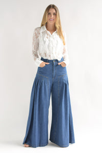 Fashion Styled Jeans pata de elefante pinzas Denim Dark