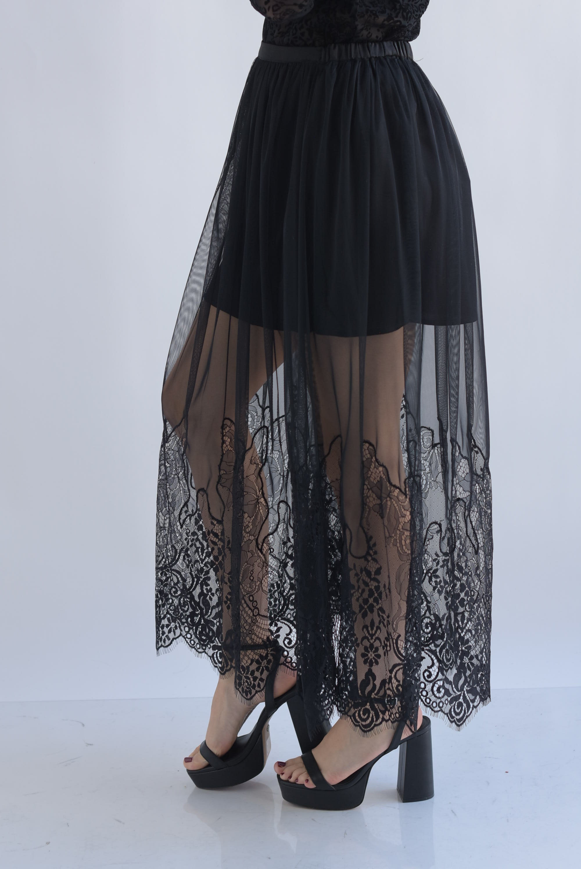 Falda mesh con encaje Negro