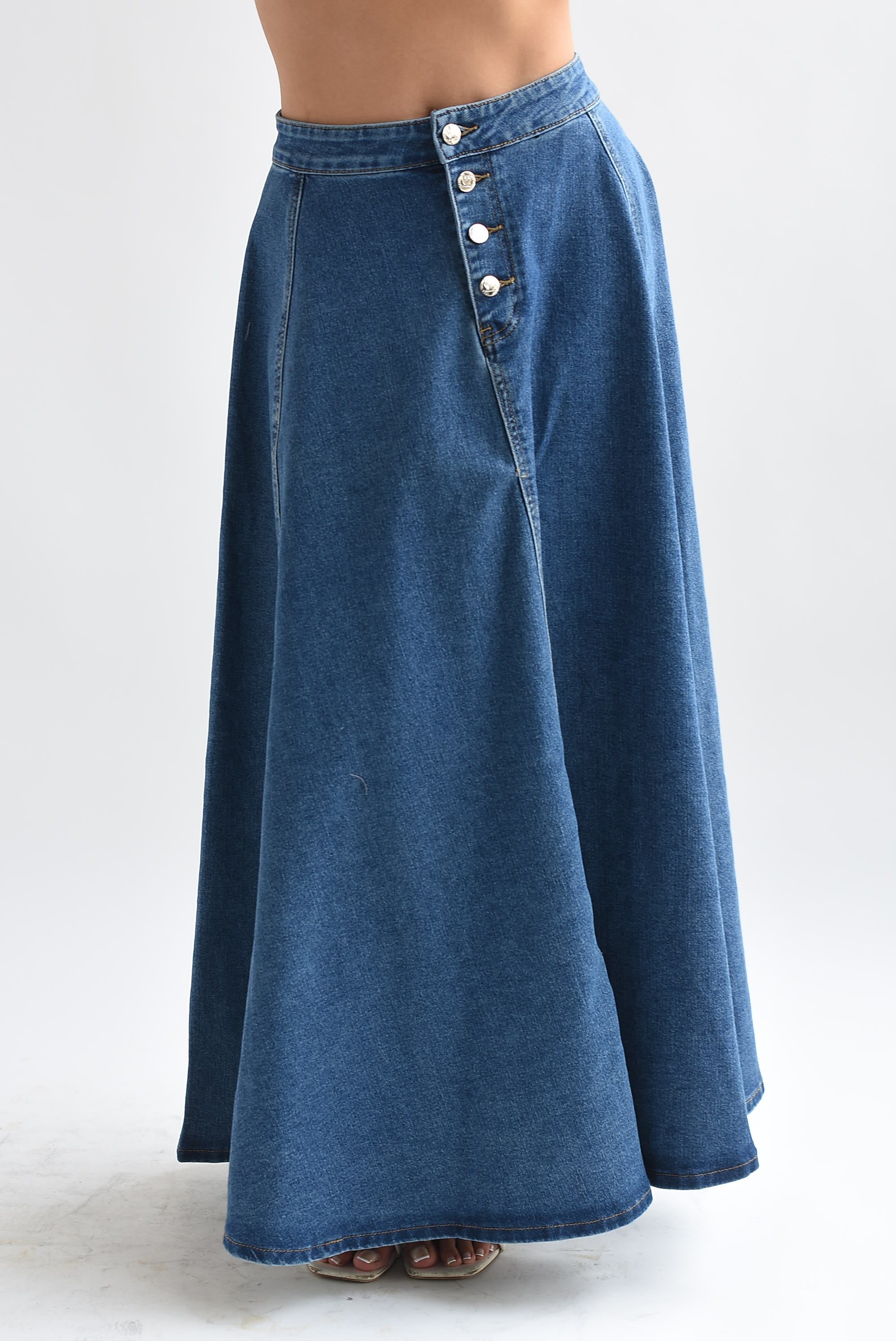 Falda larga corte A botones Denim Medium