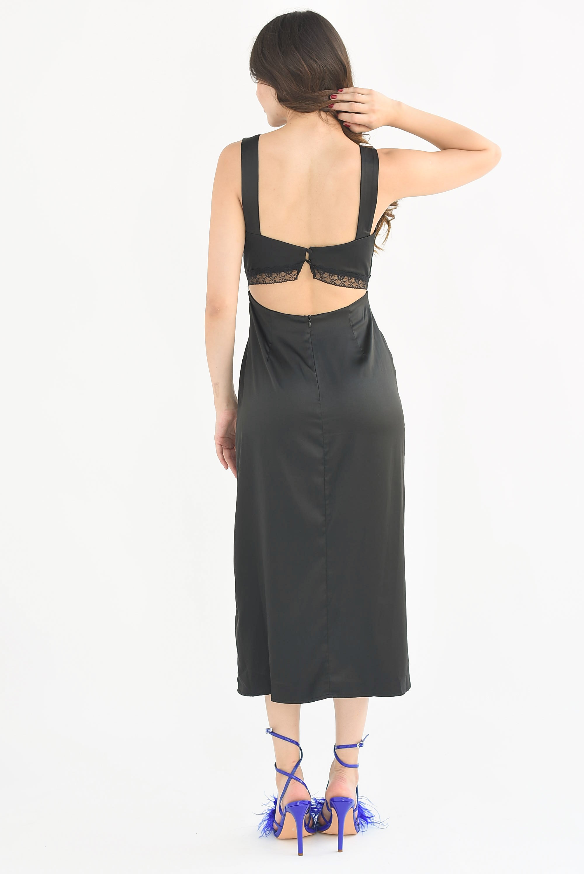 Vestido lencero con encaje Negro