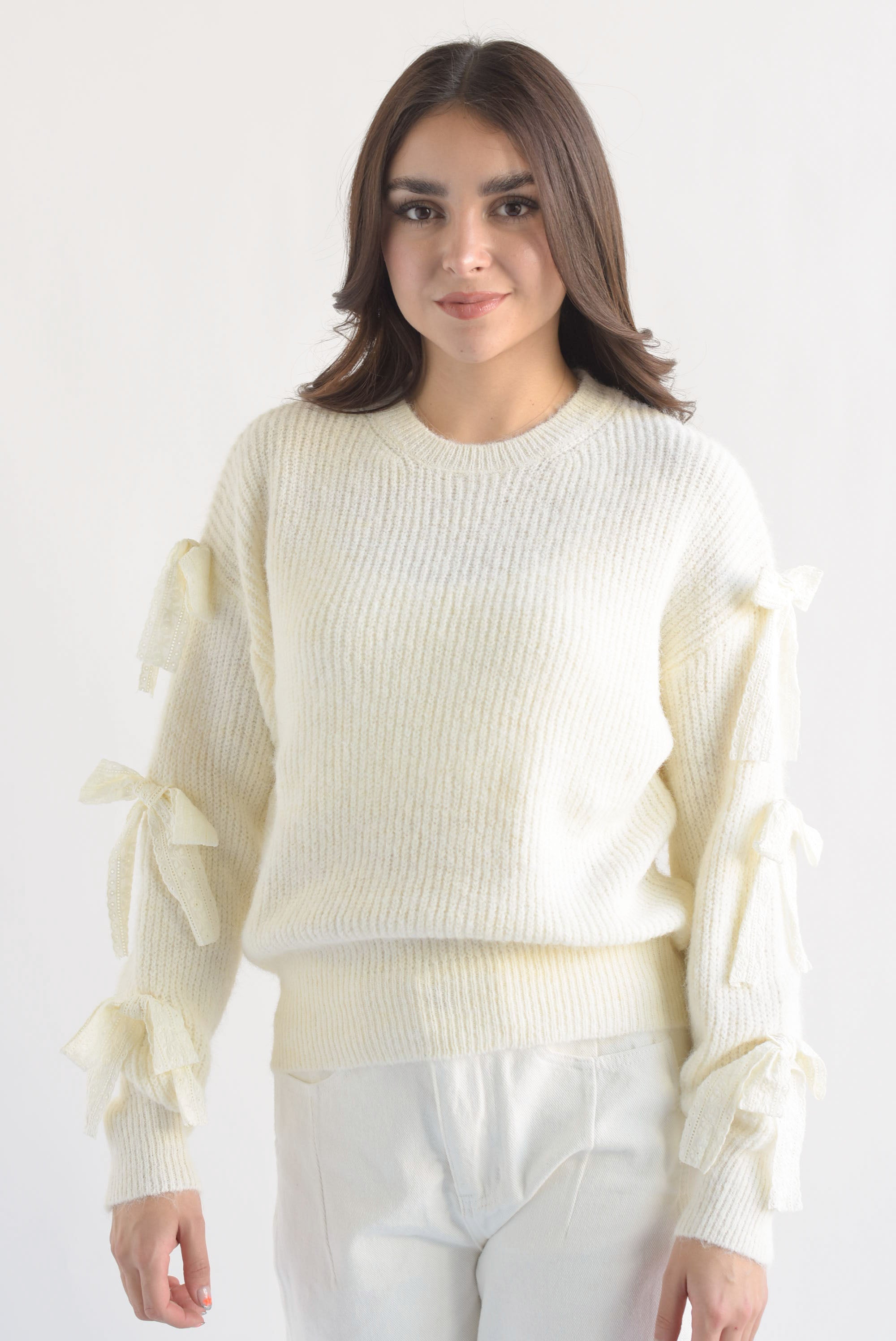 Sweater lazos encaje Ivory
