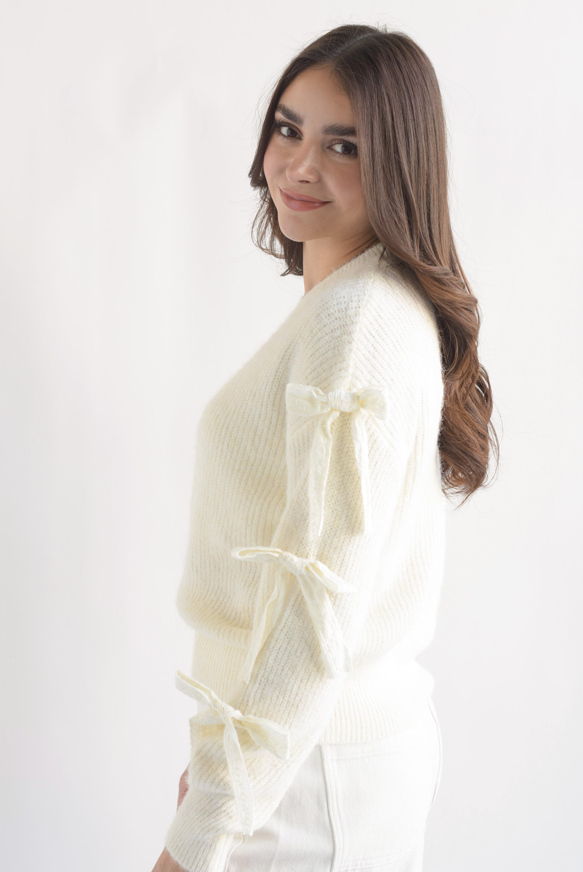 Sweater lazos encaje Ivory