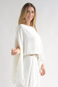 Fashion Styled Blusa capa cuello ojal Blanco